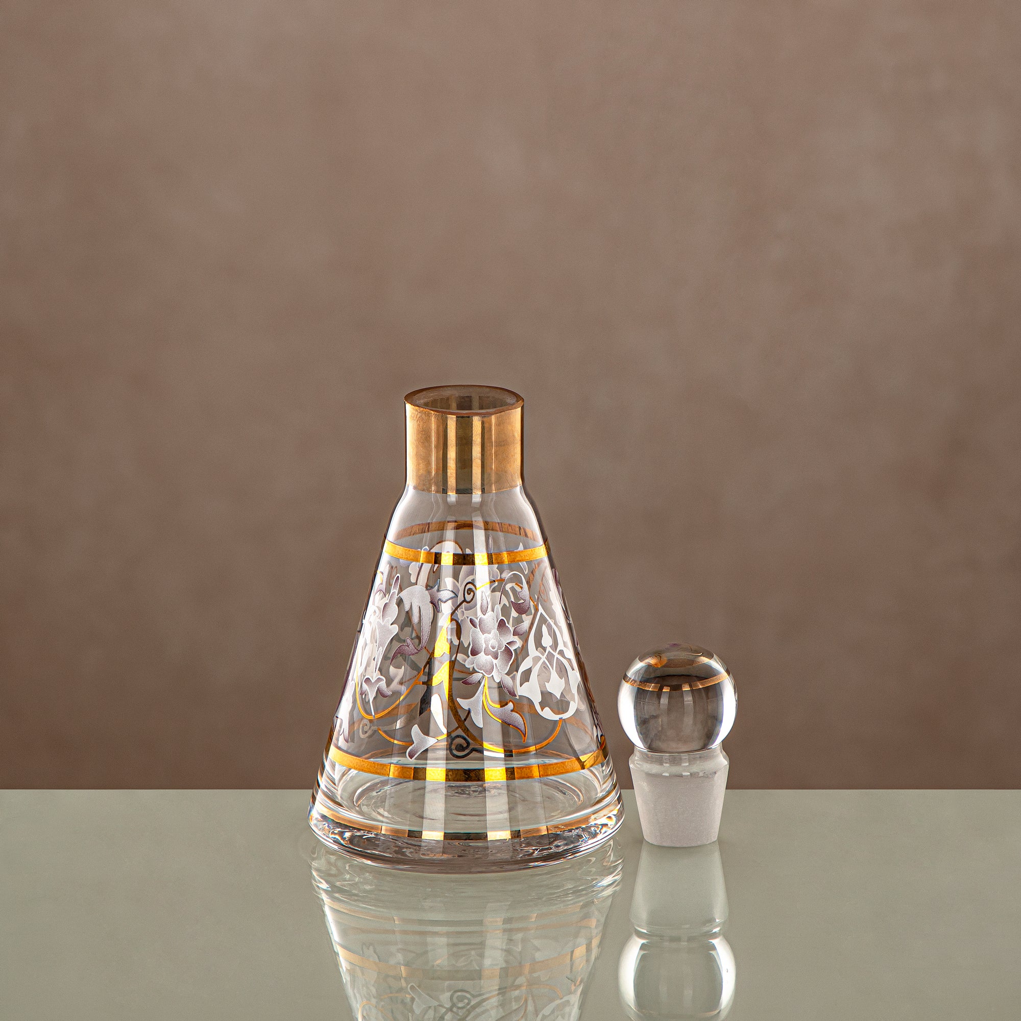 زجاجة عطر المرجان 14 تولا، زجاج، نقش شفاف وذهبي (0864P-ZQDL) - زجاجة دهن عود