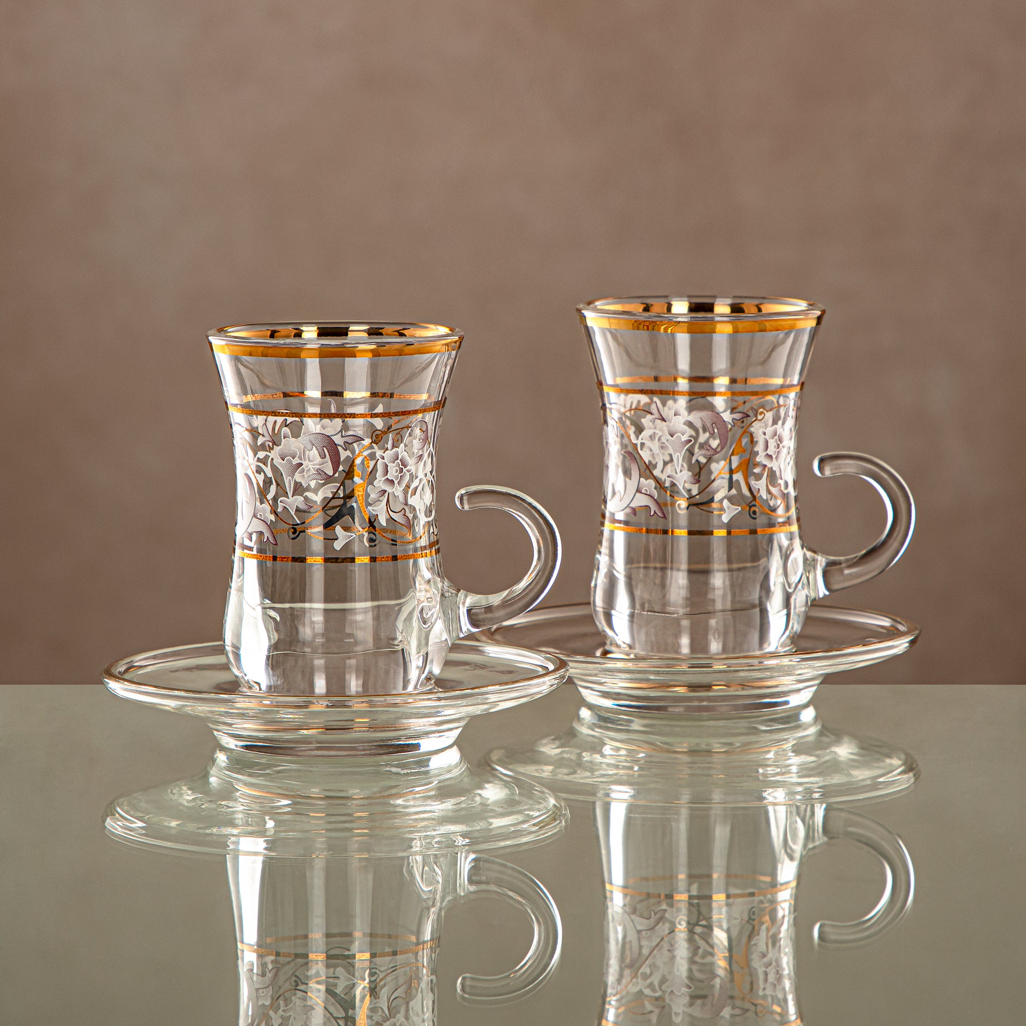 Almarjan Tea Set 6 Pieces, Glass, Clear & Golden Pattern (1496BJ-0001P-ZQDL) - Family Gatherings