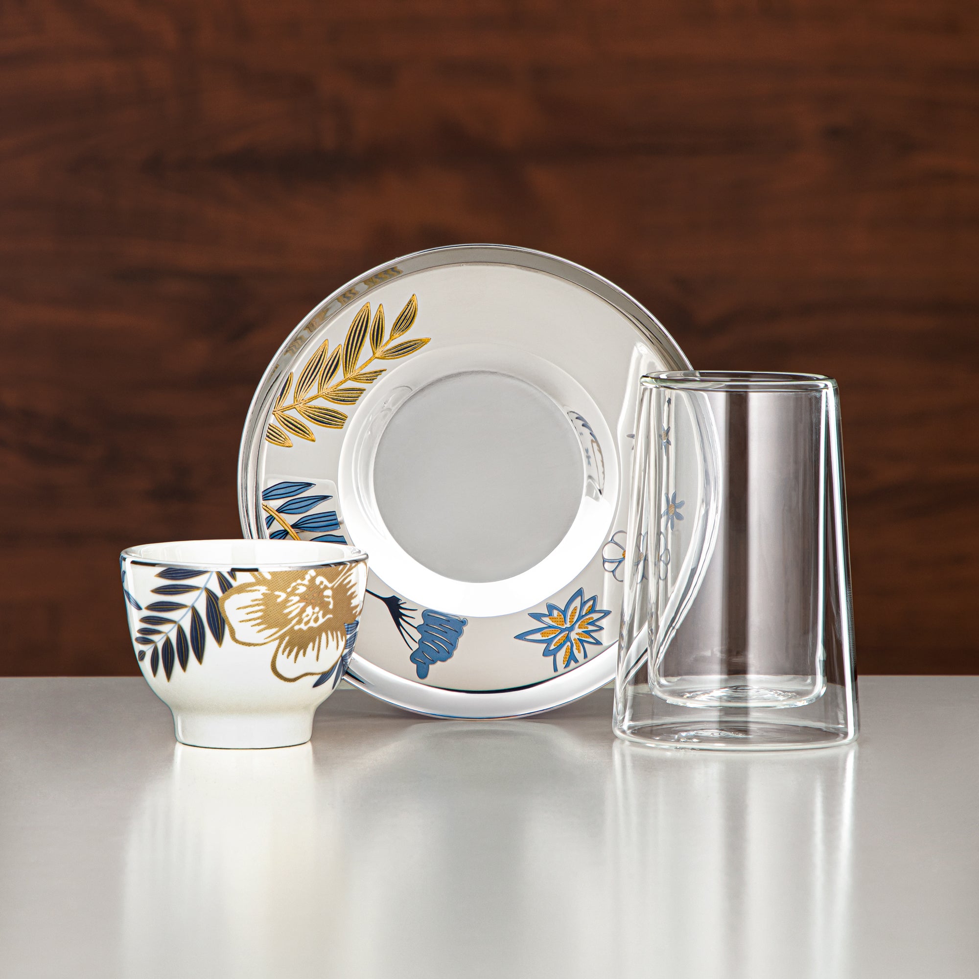 Almarjan Vacuum Flask & Tea Set Matt Silver & Matt Gold 1L + 1L (GOK-S-MS-MG + 18PCS-12196-3) – Elegant Serving | Ramadan, Eid & Gatherings