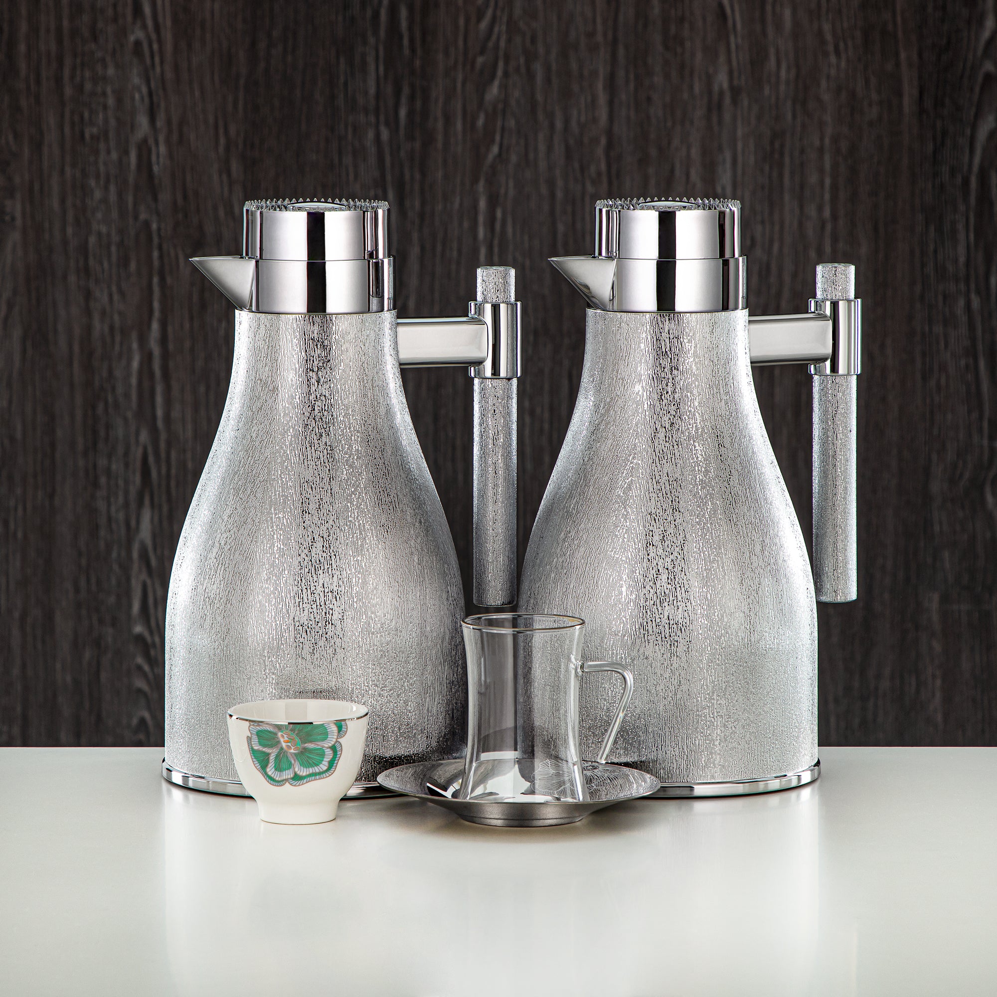 Almarjan Vacuum Flask Set 20 Pieces | Silver 1L + 1L (GOK-S-S-S + 18PCS-12257-1) – Elegant Serving | Gatherings, Special Occasions, Ramadan, Eid