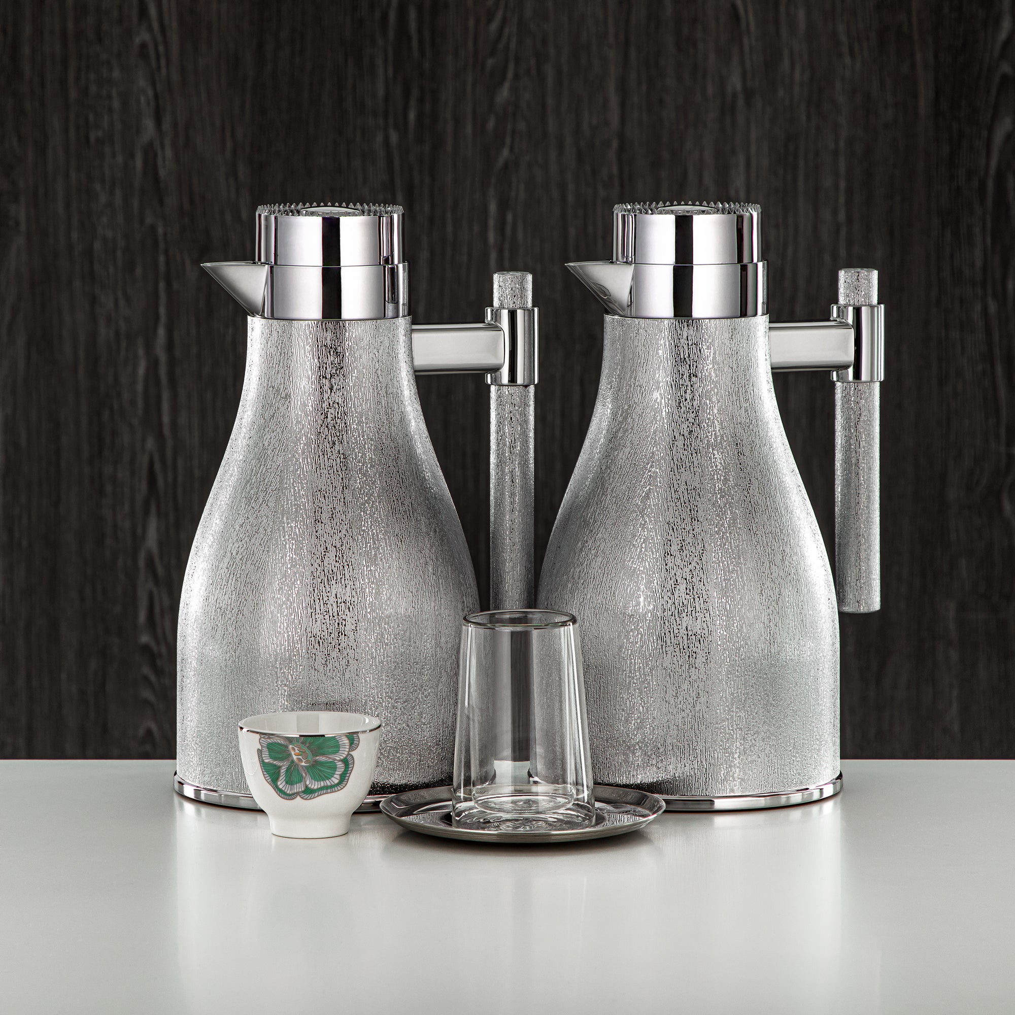 Almarjan Vacuum Flask Set 20 Pieces | Silver 1L + 1L (GOK-S-S-S + 18PCS-12257-3) – Elegant Serving | Gatherings, Special Occasions, Ramadan, Eid