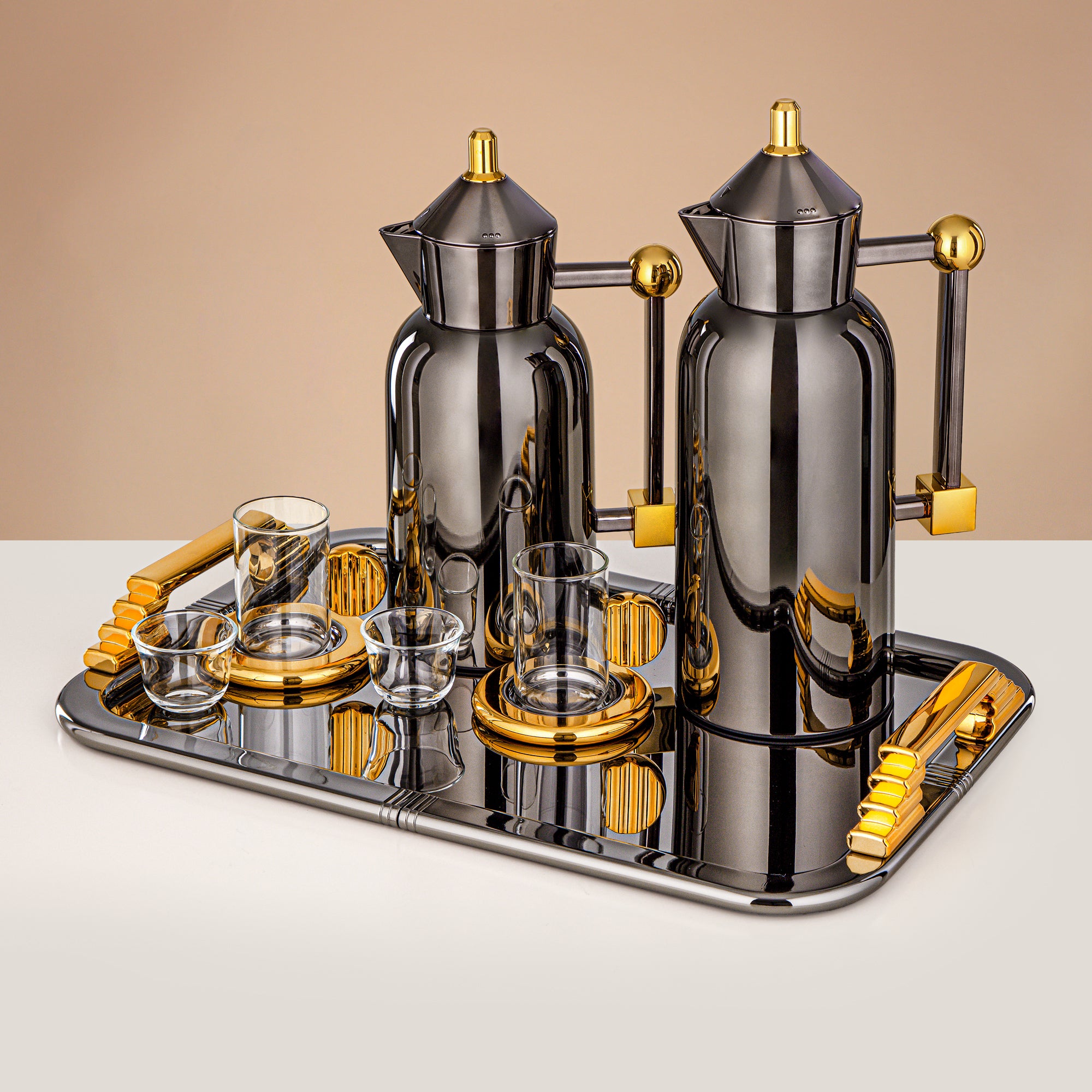 Almarjan 21 Pieces Serving Ensemble, Gun Black & Gold