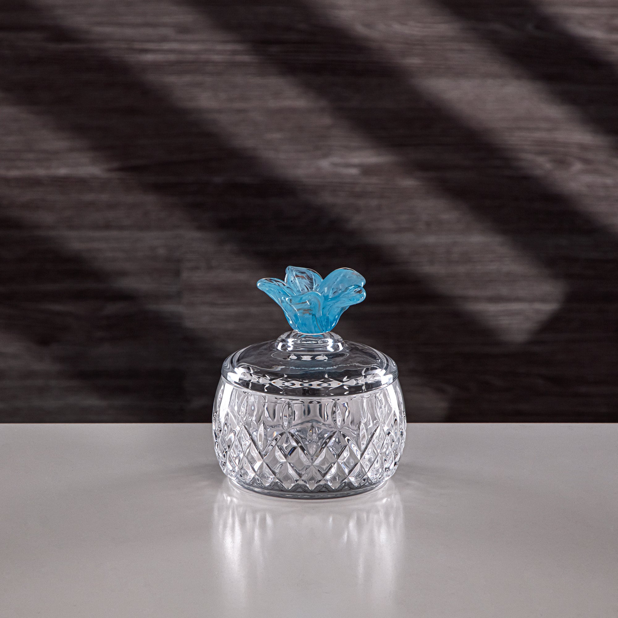 Almarjan Sugar Bowl Glass Clear with Blue Flower