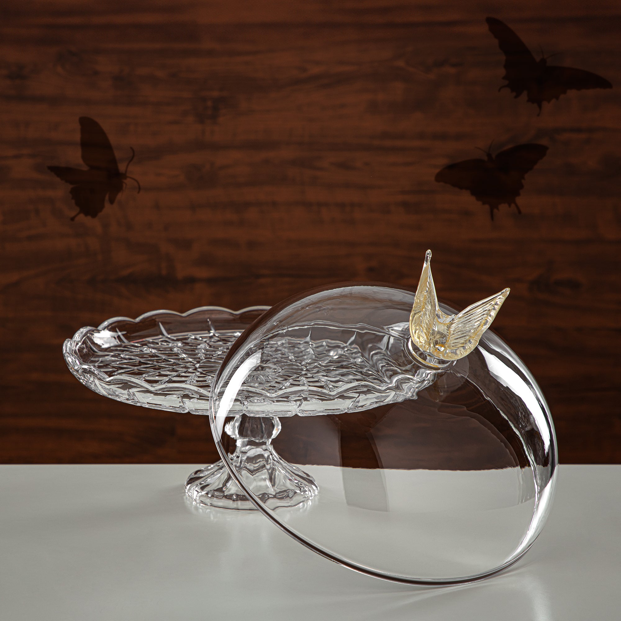 Almarjan Cake Stand 31CM Glass Clear & Amber (41275-330FL-BA) Elegant Hosting Pieces