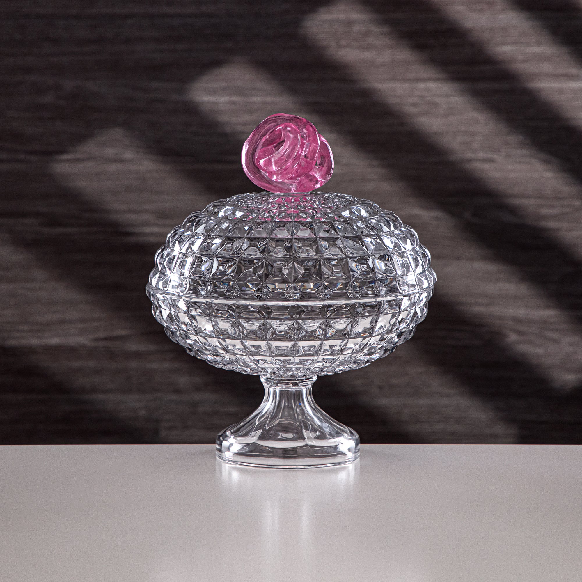 Almarjan Candy Bowl 20cm Glass Clear with Pink Knot