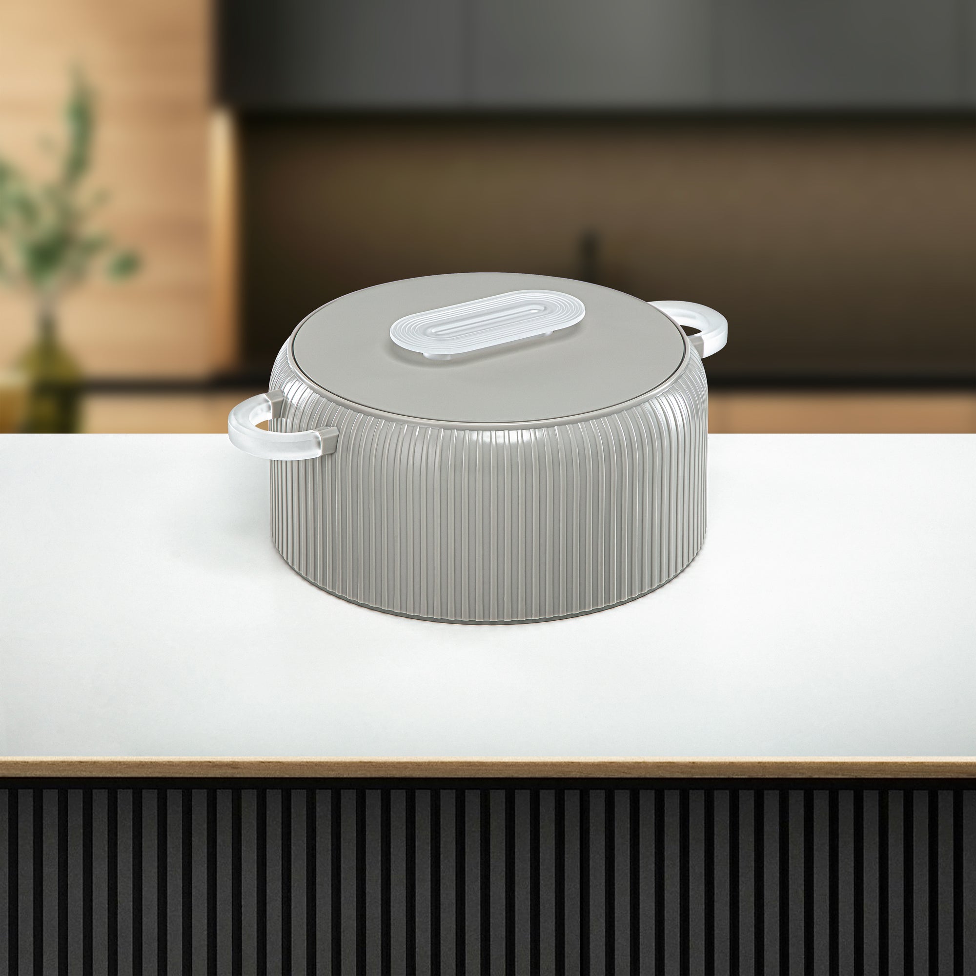 Almarjan Hot Pot Plastic, Set of 3 Pieces, Soft Grey & Frost, 2000ML + 4000ML + 6500ML (EK-200/400/650 MSG/FA) Ramadan Serveware