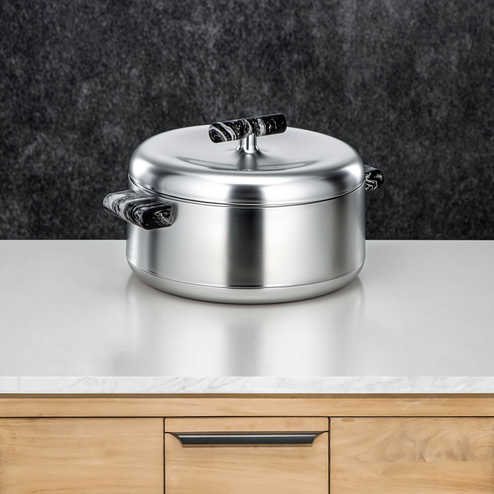 Almarjan Hot Pot Set ABS 1L, 2.5L, 3L Matt silver & black marble (EL-100/250/300 MC/BM)