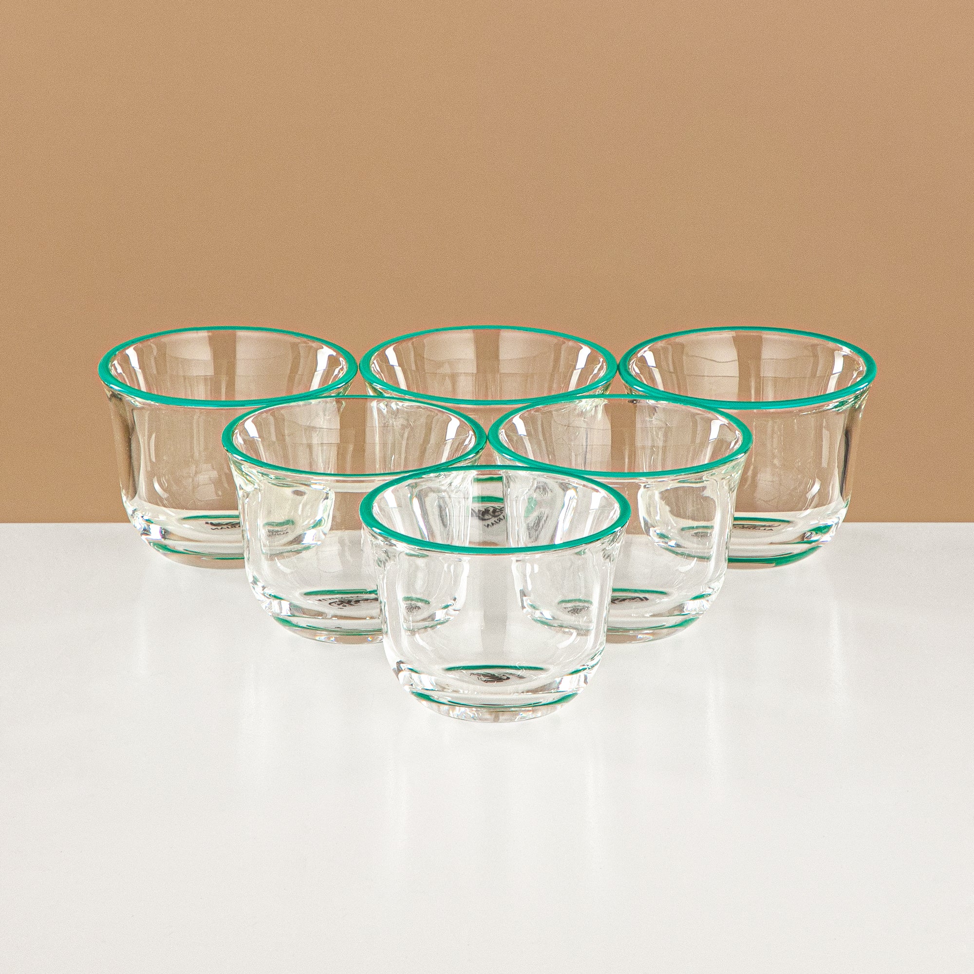 طقم شاي وقهوة المرجان 18 قطعة، زجاج، حافة ومقبض أخضر تيفاني (FB808-18 ALLTF) - أدوات تقديم أنيقة للشاي والقهوة