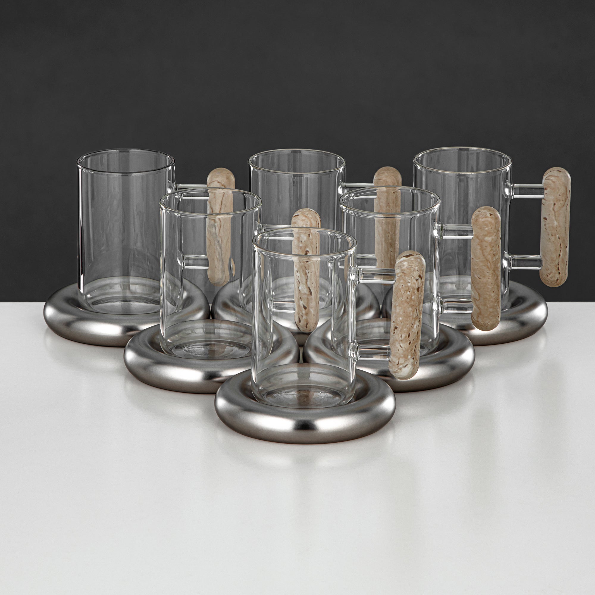 Almarjan Vacuum Flask Set 21-Piece Matt Nickel with Travertine Handle & Cover 1L + 1L (FG211-21 MNI/TM) – Complete Serving | Ramadan & Gatherings