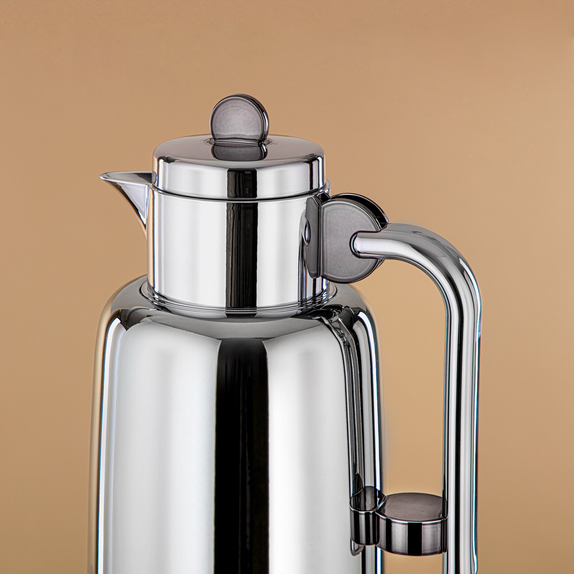 Almarjan Vacuum Flask Set - 0.7L + 1L, Silver & Gun Black (FG808-070/100 GBL/C) - For Serving Tea & Coffee