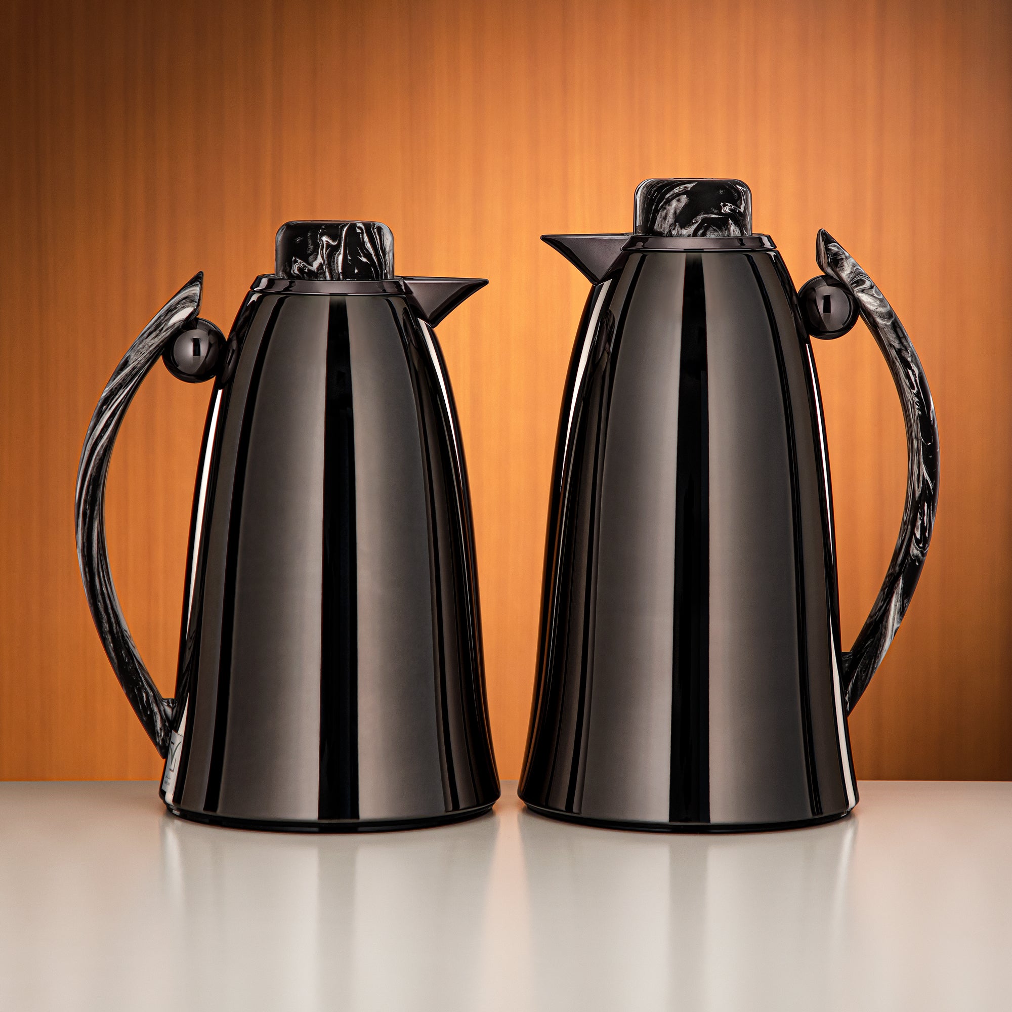 Almarjan Vacuum Flask Set 0.7L & 1L Gun Black & Black Marble