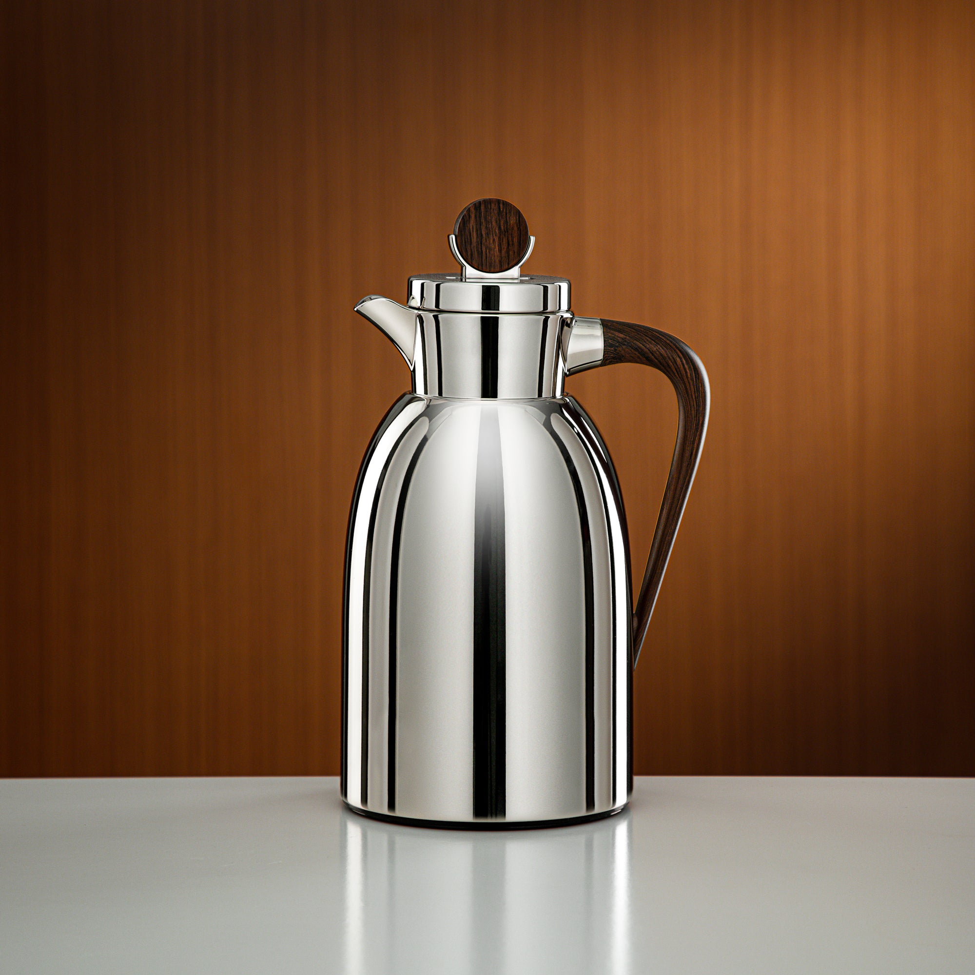 Almarjan Vacuum Flask 1.3L Nickel & Dark Wood