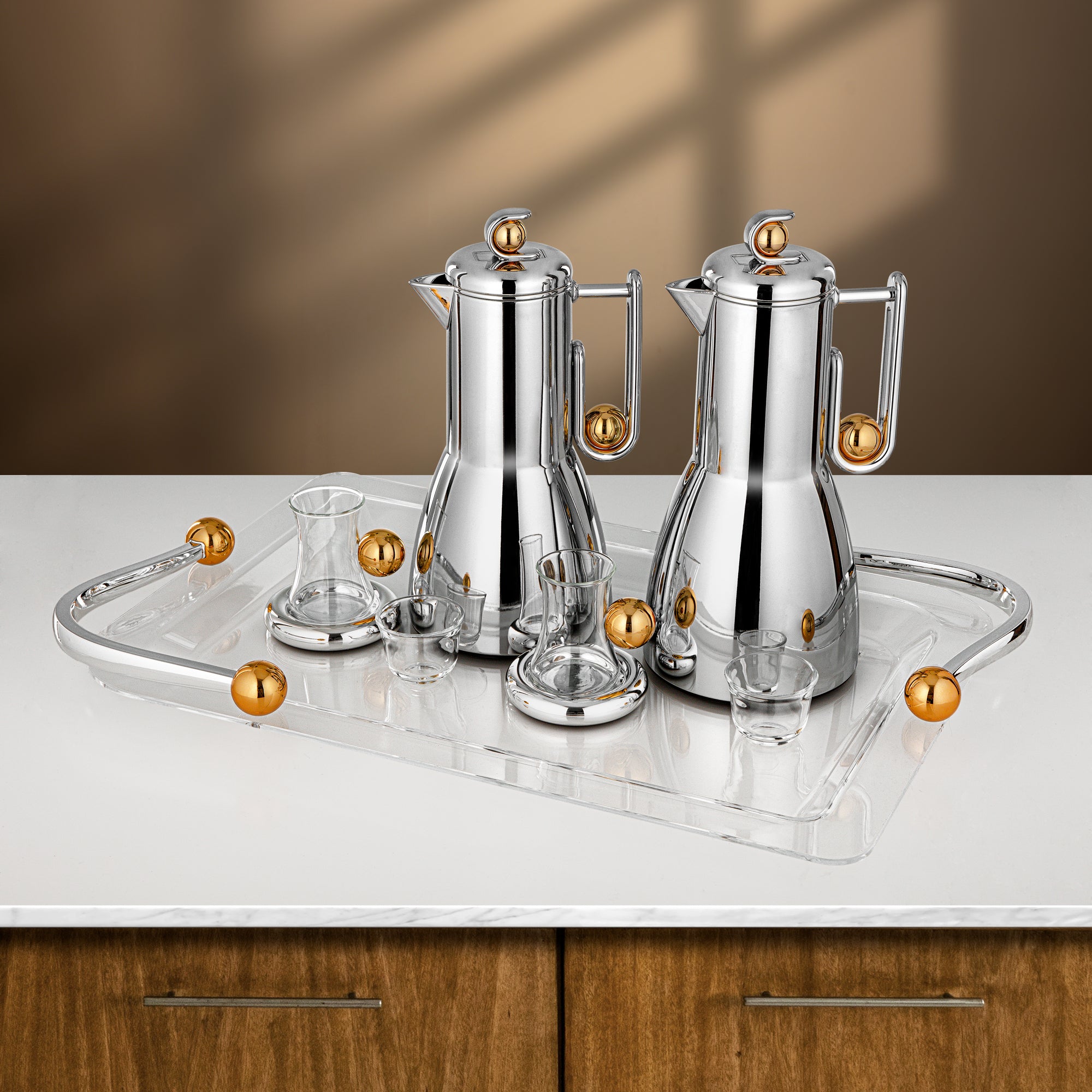 Almarjan Tea & Coffee Set 21 Pieces Silver & Gold