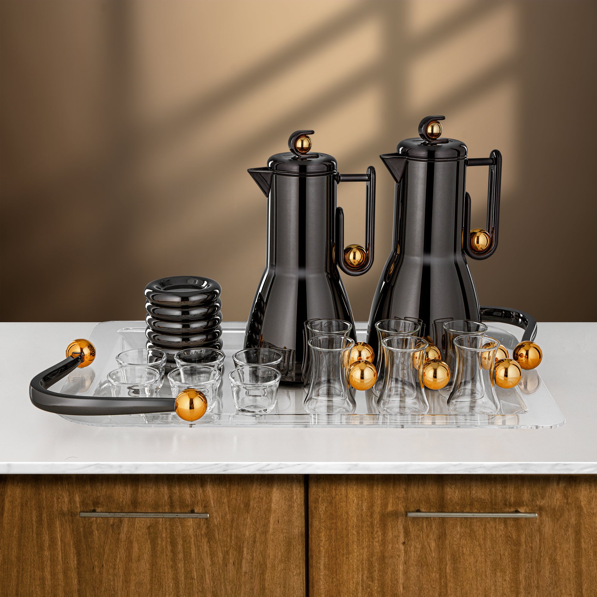 Almarjan Tea & Coffee Set 21 Pieces Gun Black & Gold