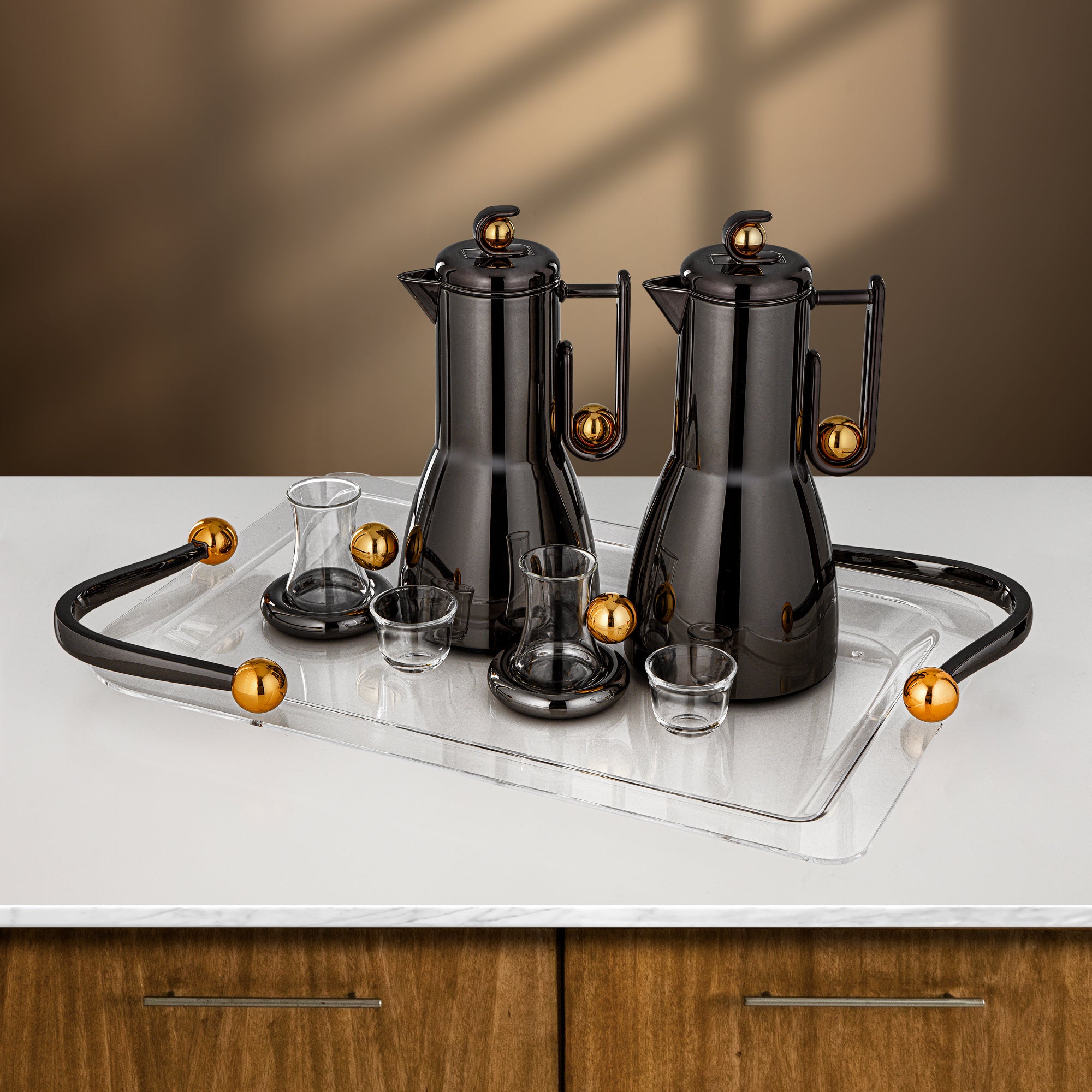 Almarjan Tea & Coffee Set 21 Pieces Gun Black & Gold