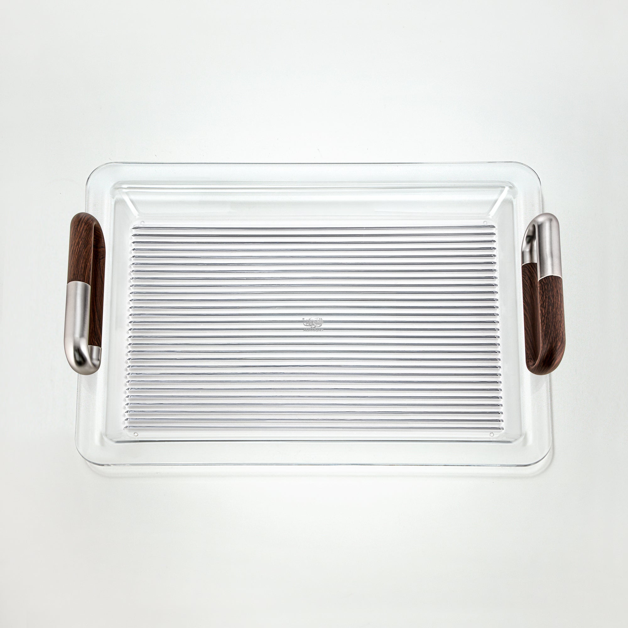 Almarjan 50 cm Acrylic Serving Tray, Matt Nickel & Dark Wood