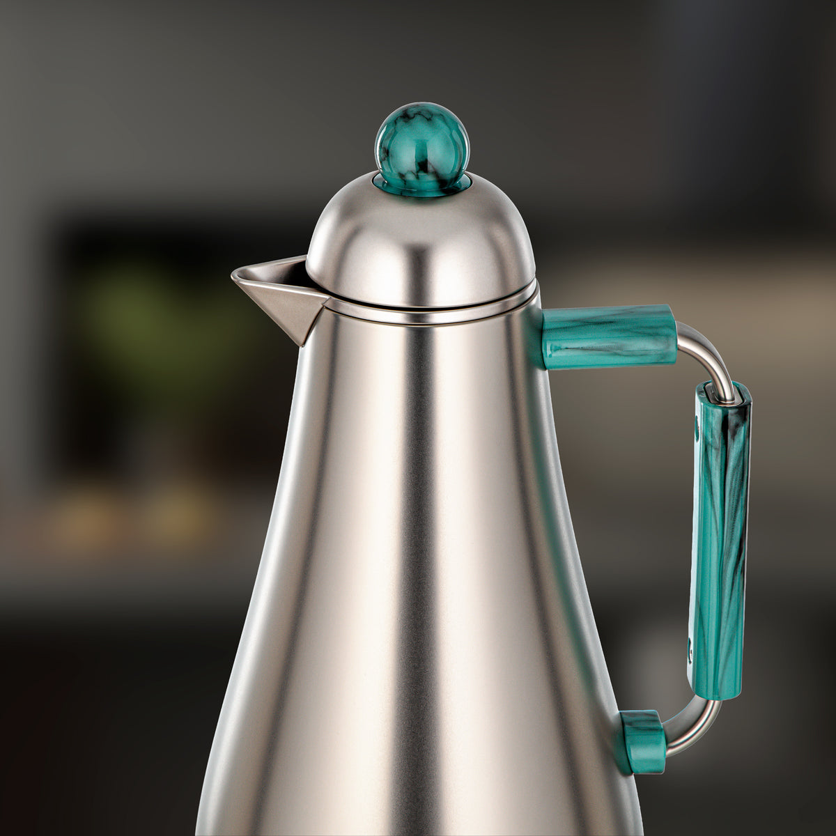 Almarjan 2 Pieces Vacuum Flask Set, Matt Nickel & Tiffany Marble