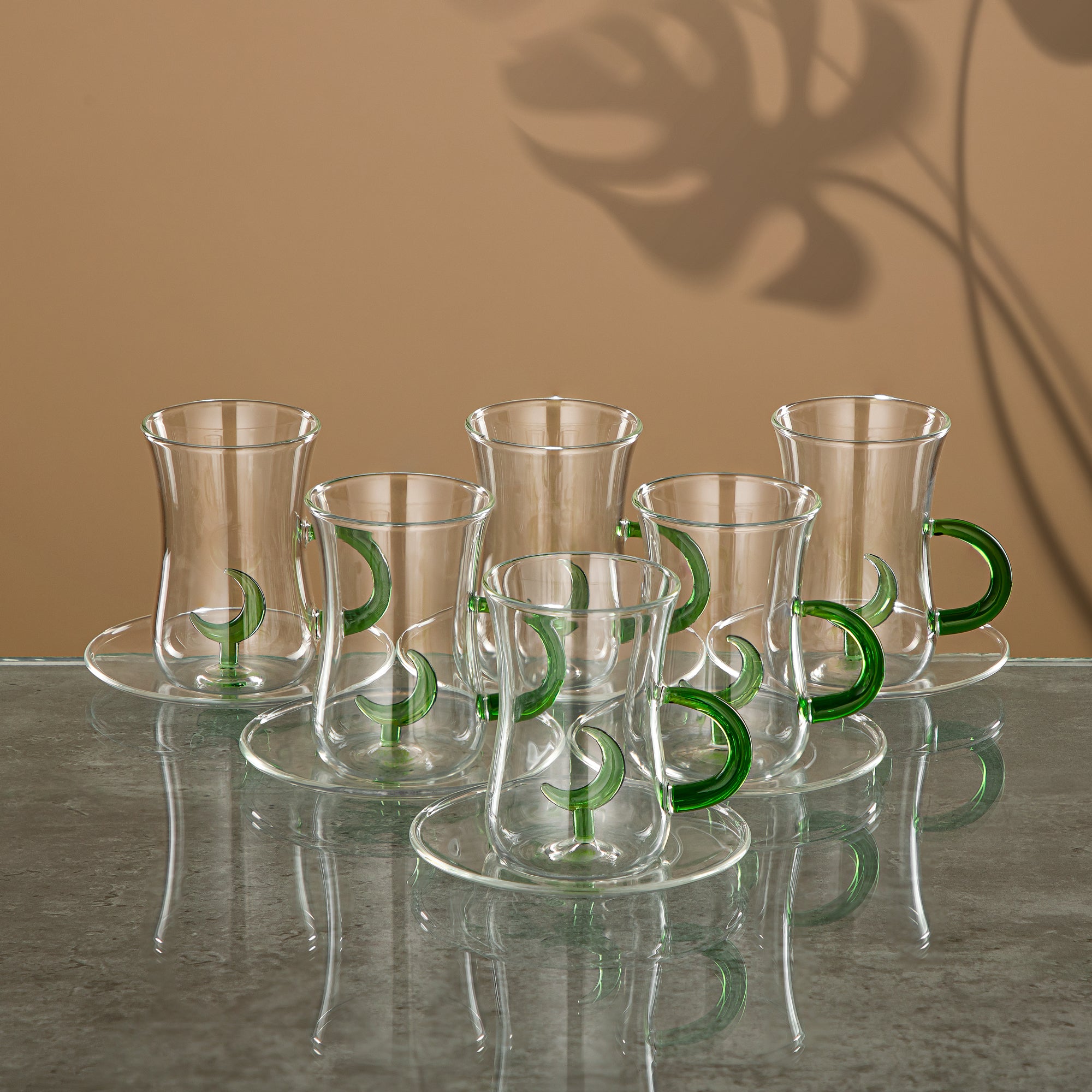 Almarjan Tea Set 6 Pieces, Borosilicate Glass, Clear & Green (GLS0010175) - Moonrise Collection
