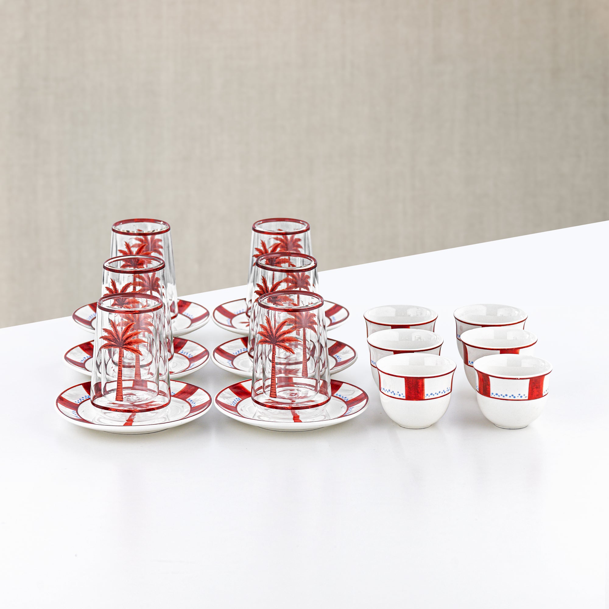 طقم ترمس وشاي المرجان 20 قطعة بلمسة نيكل مطفي مع تفاصيل خشبية