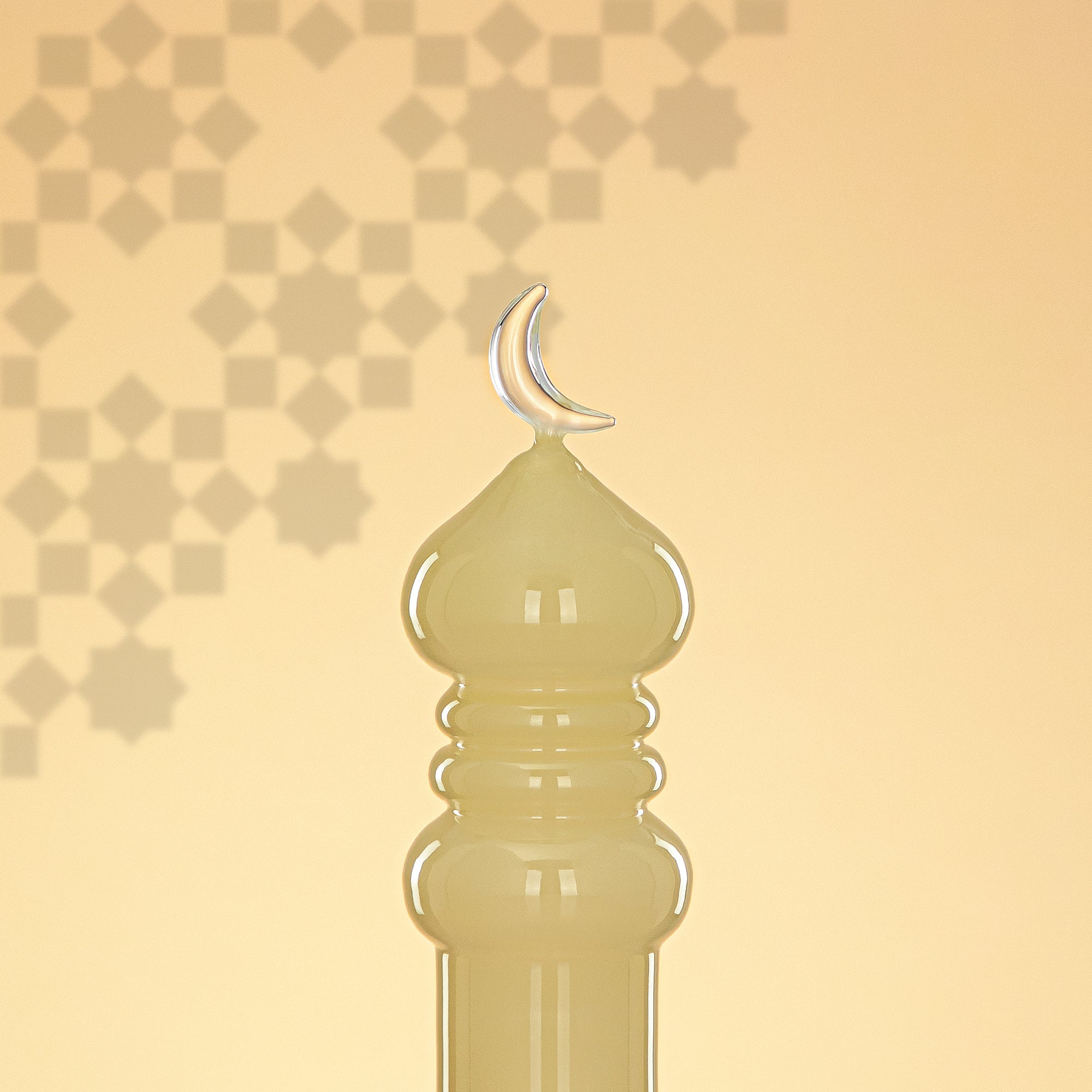 Almarjan Minaret Table Decoration 24cm x 8cm Ivory with Clear Crescent Moon – Noor Al Layali