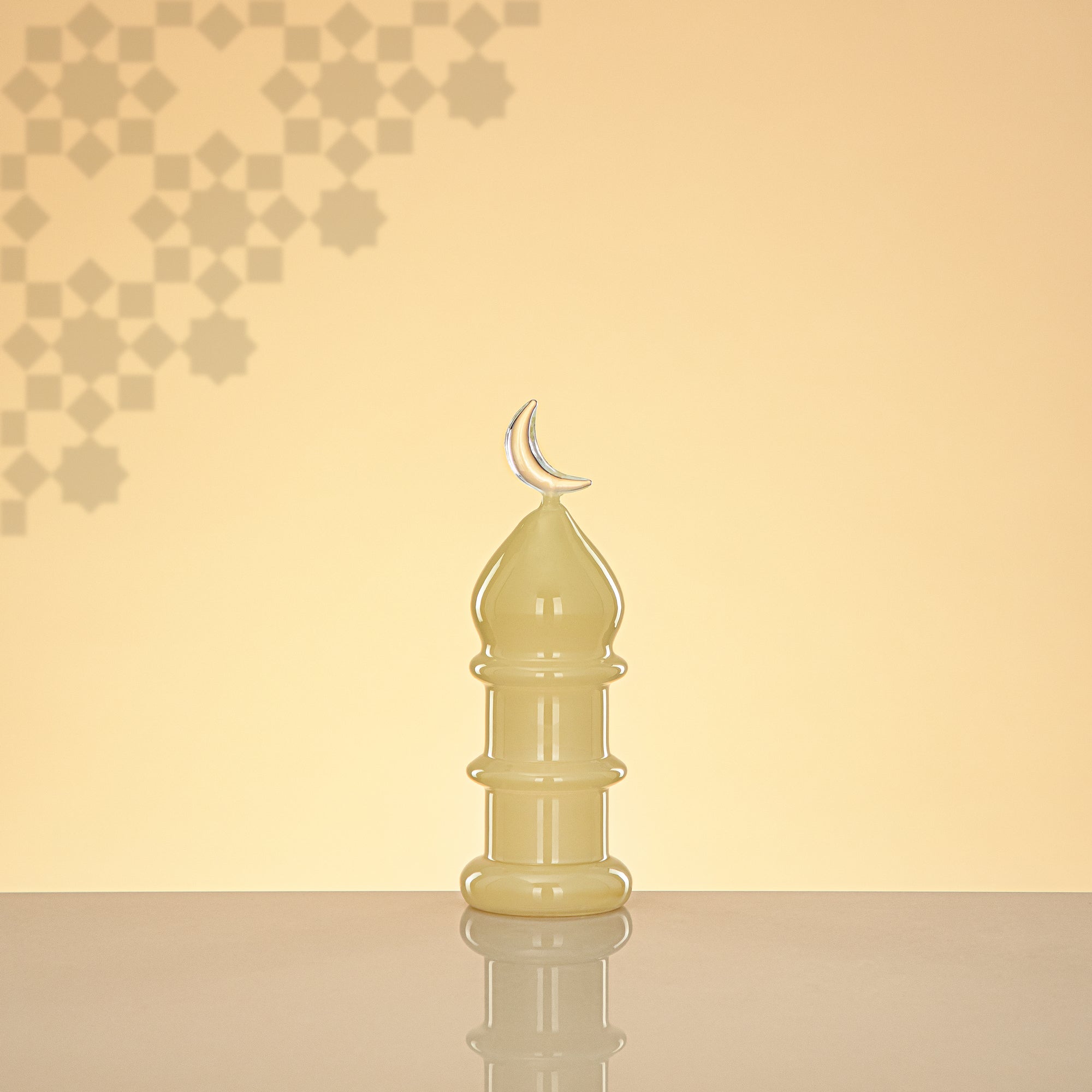Almarjan Minaret Table Decoration 16.5cm x 6cm Ivory with Clear Crescent Moon – Noor Al Layali