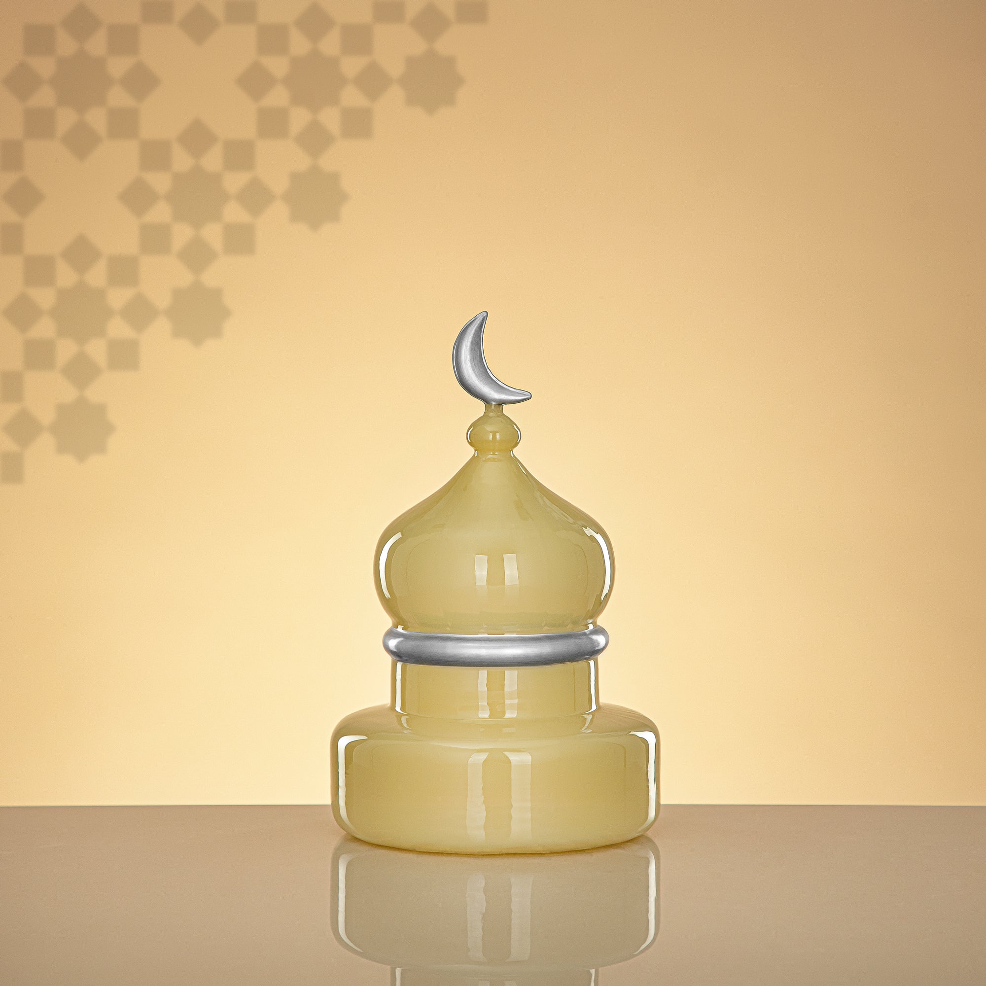 Almarjan Minaret Table Decoration 23cm x 15cm Ivory with Silver Lines & Crescent Moon – Noor Al Layali