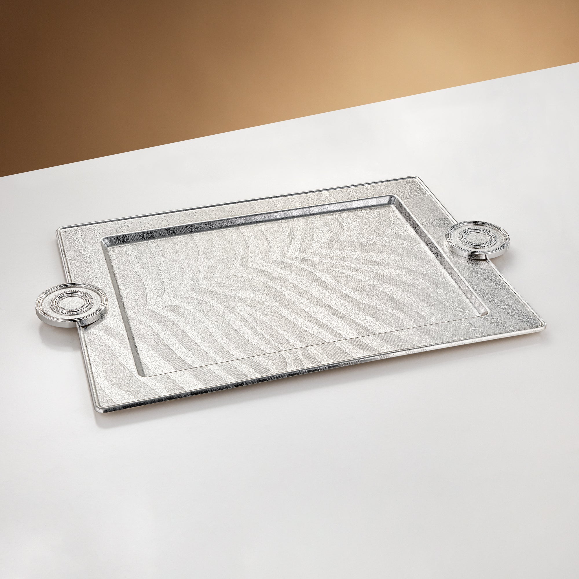Almarjan Serving Tray 59 cm Silver Crackle