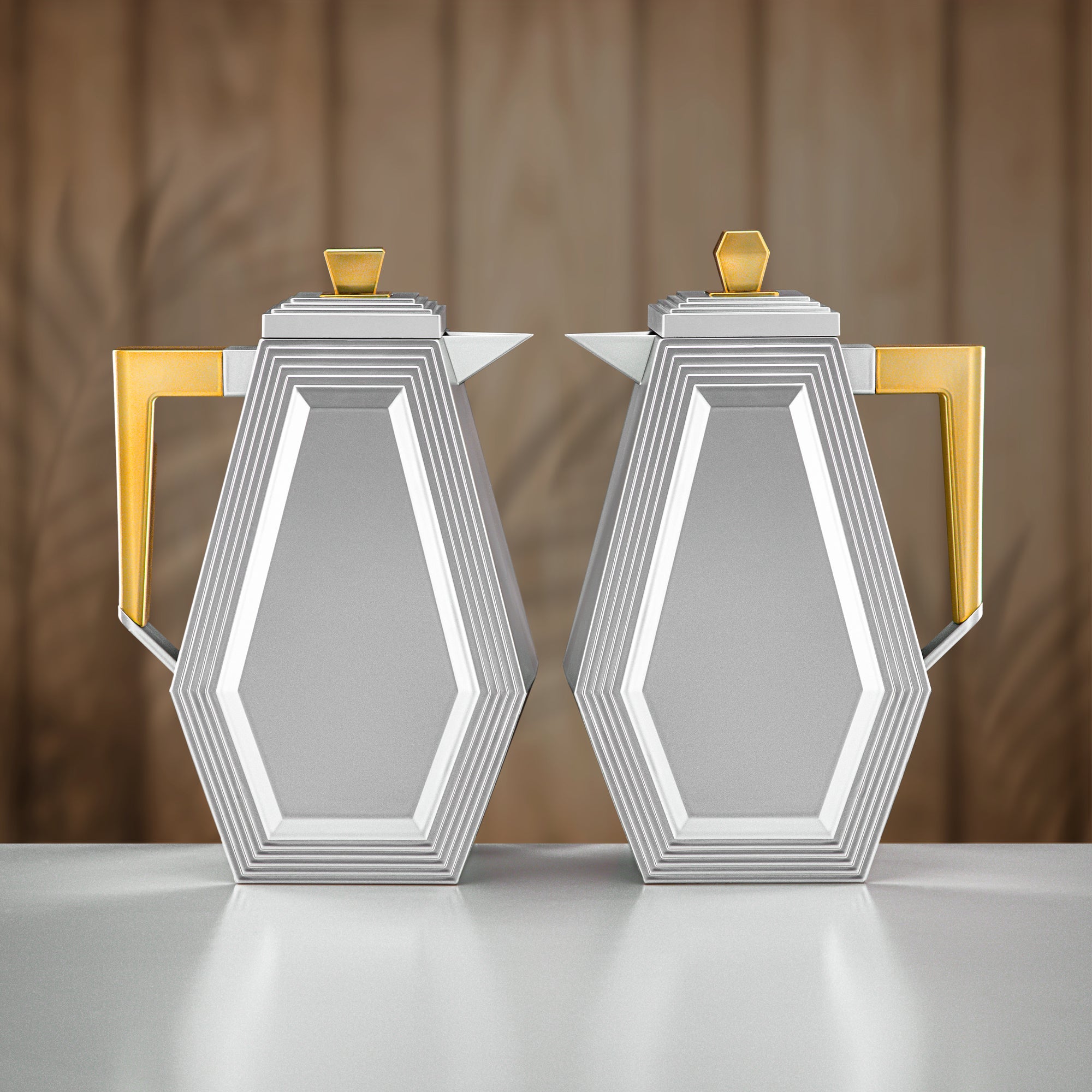 Almarjan Vacuum Flask Set 0.7L + 0.7L Matt Silver & Matt Gold