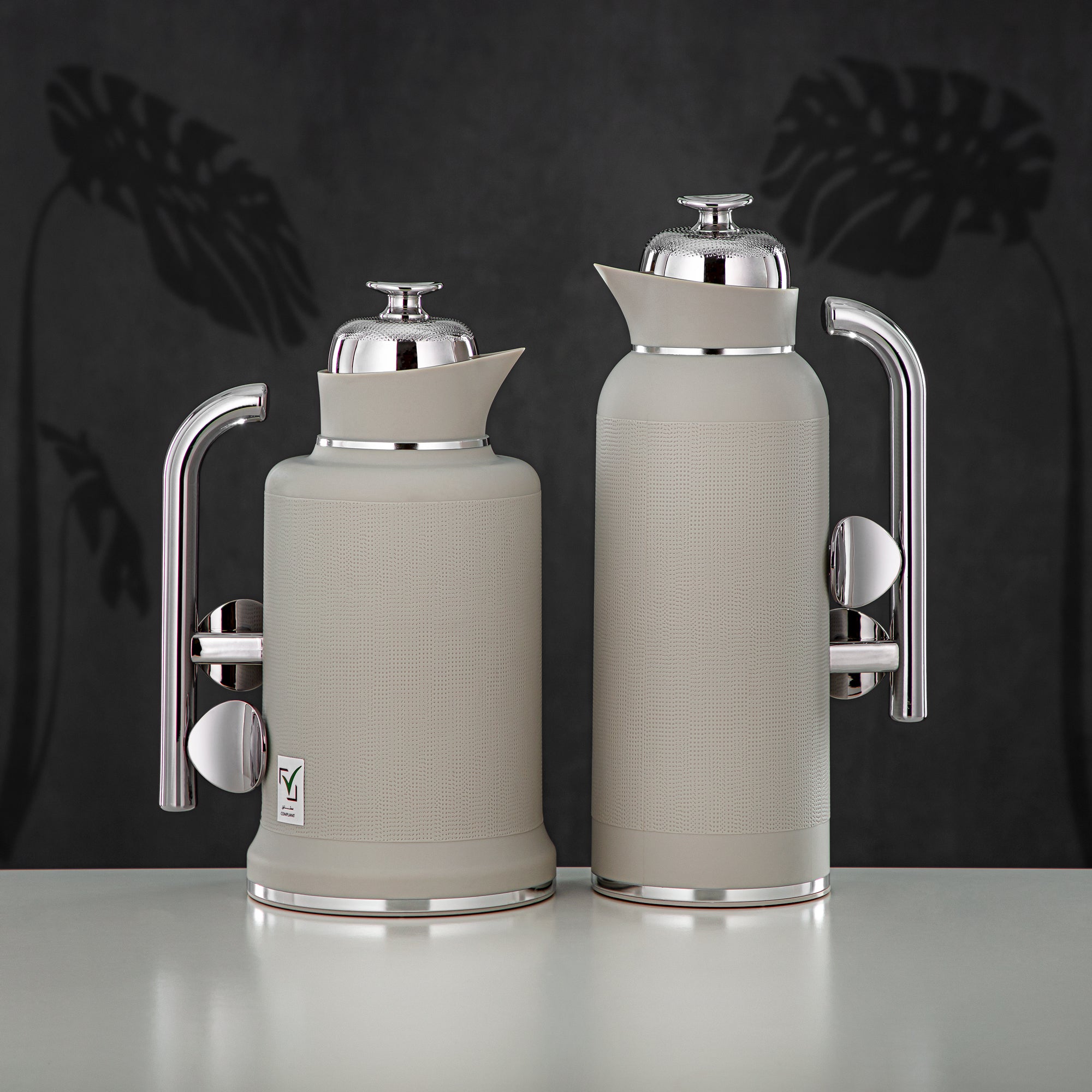 Almarjan Vacuum Flask Set, ABS, Push Button, 1L + 1L, Matt Grey & Silver (IZ-MLSGS) - Modern Elegance
