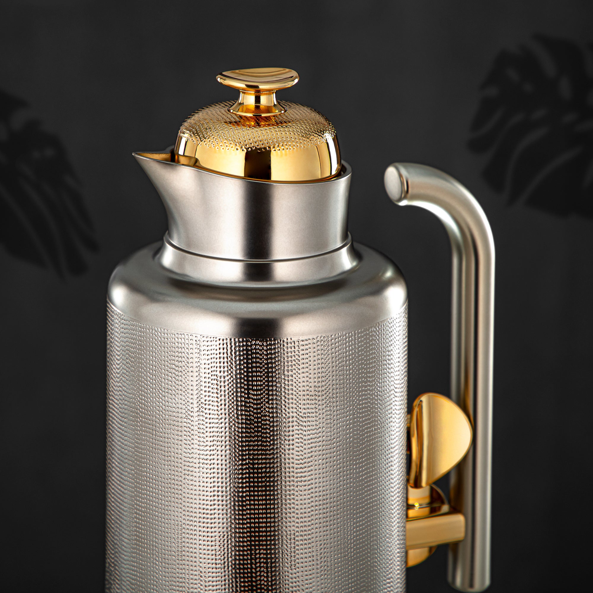Almarjan Vacuum Flask Set, ABS, Push Button, 1L + 1L, Matt Nickle & Gold (IZ-MNG) - Modern Elegance
