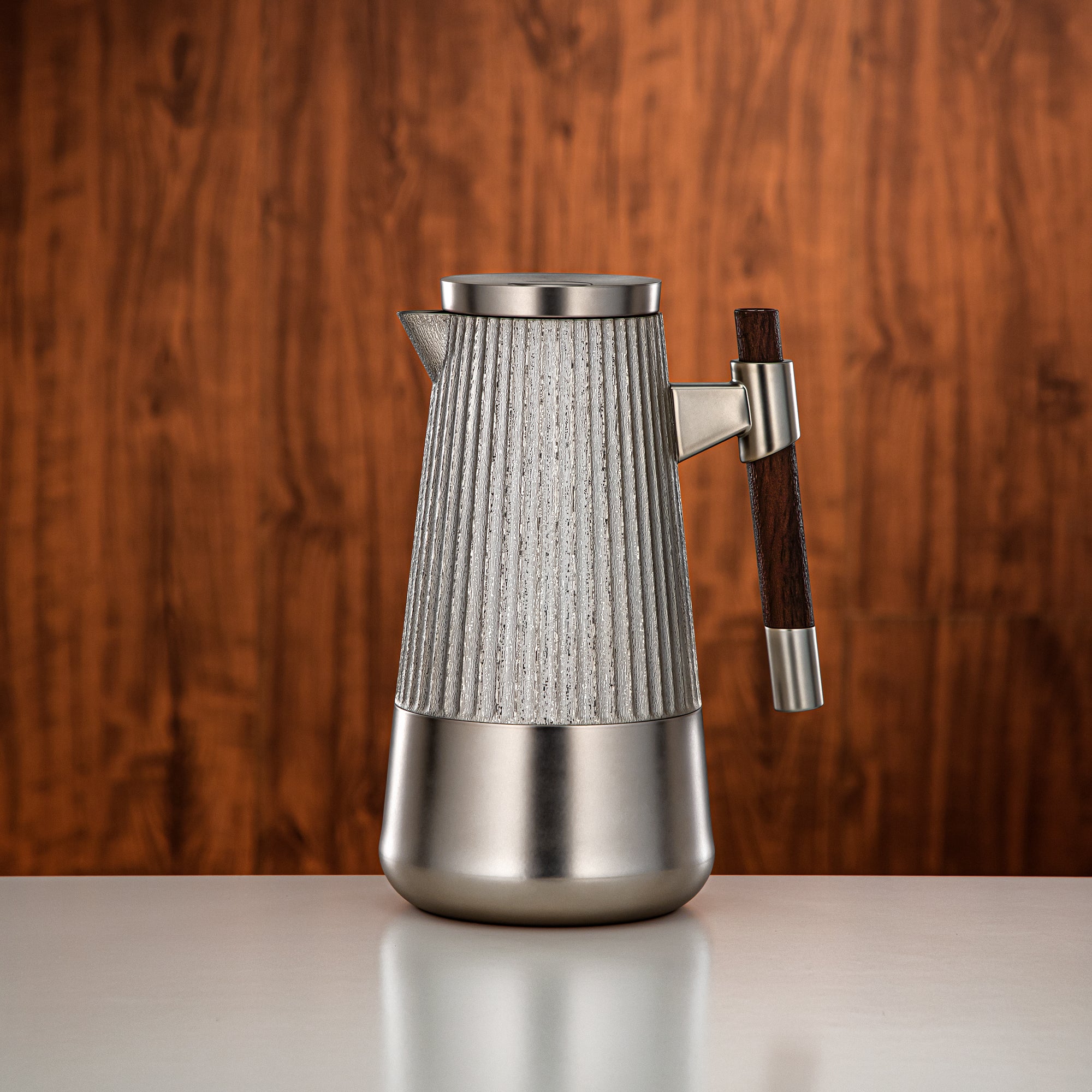 Almarjan Vacuum Flask Set 1L + 1L Matt Nickel & Matt Dark Wood