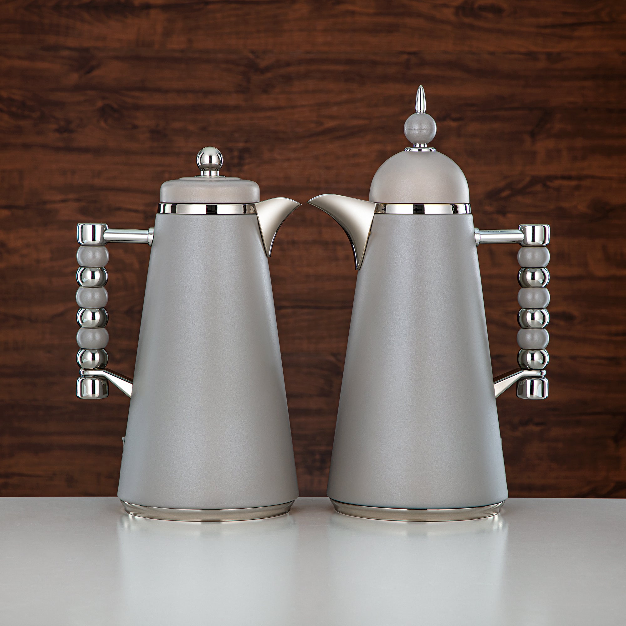 Almarjan Vacuum Flask Set Push Button 1L + 1L Grey & Silver (SJ42-BC) - Tea & Coffee Flask