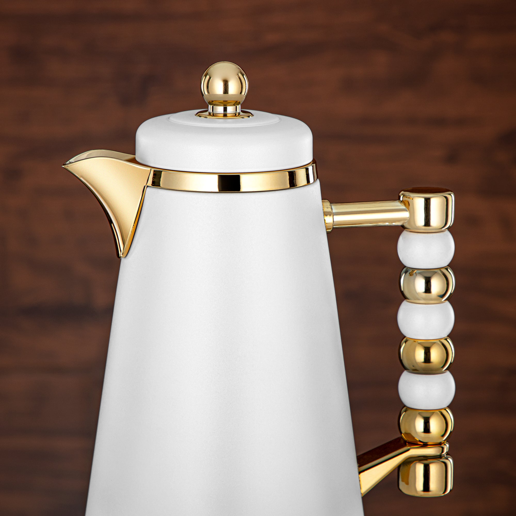 Almarjan Vacuum Flask Set Push Button 1L + 1L White & Gold (SJ42-IG) - Tea & Coffee Flask