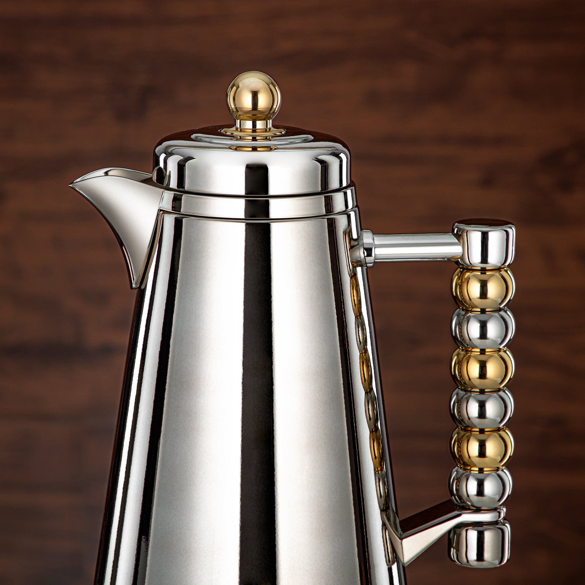 Almarjan Vacuum Flask Set Push Button 1L + 1L Silver & Gold (SJ42-SCG) - Tea & Coffee Flask