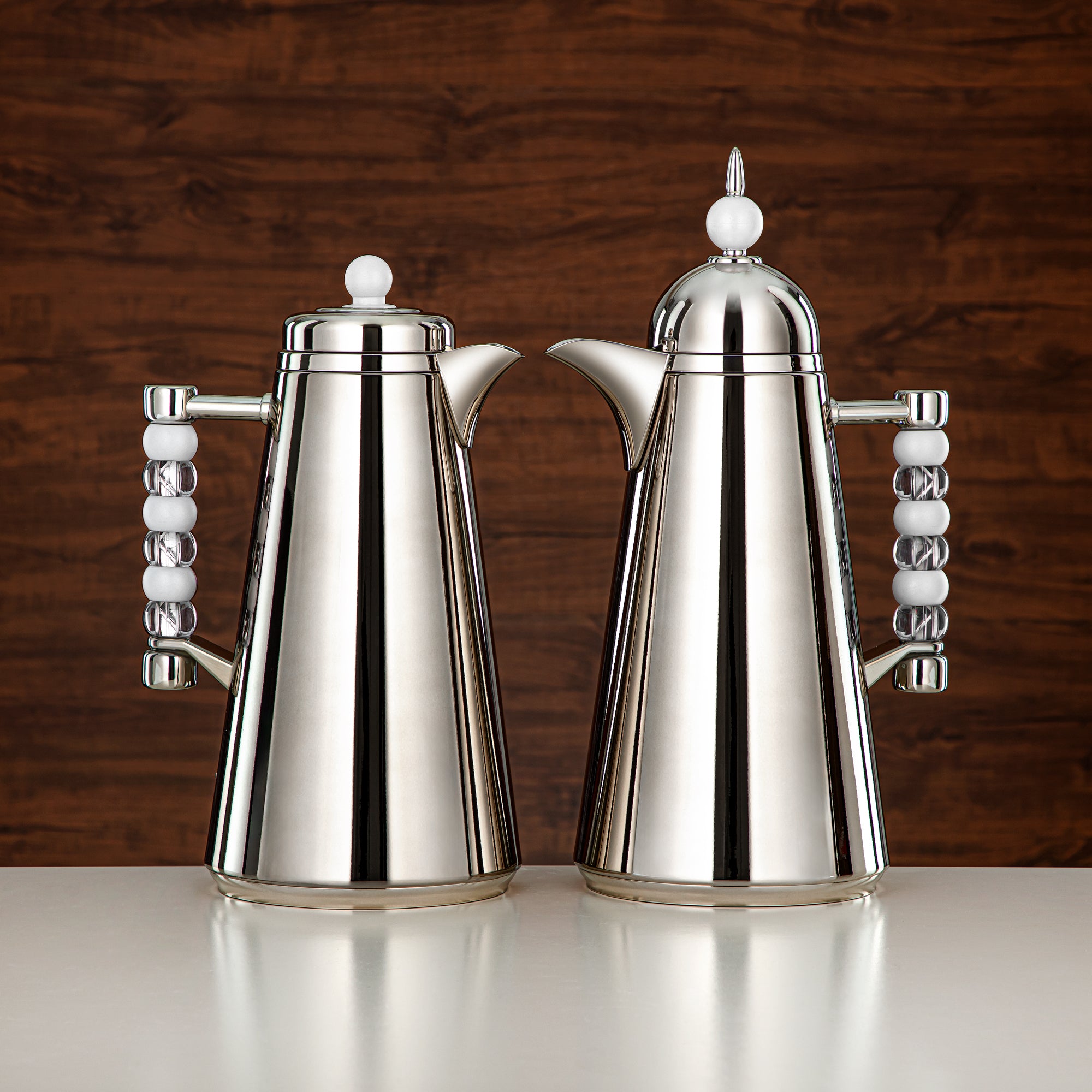 Almarjan Vacuum Flask Set Push Button 1L + 1L Silver, Transparent & White (SJ42-SCW) - Tea & Coffee Flask