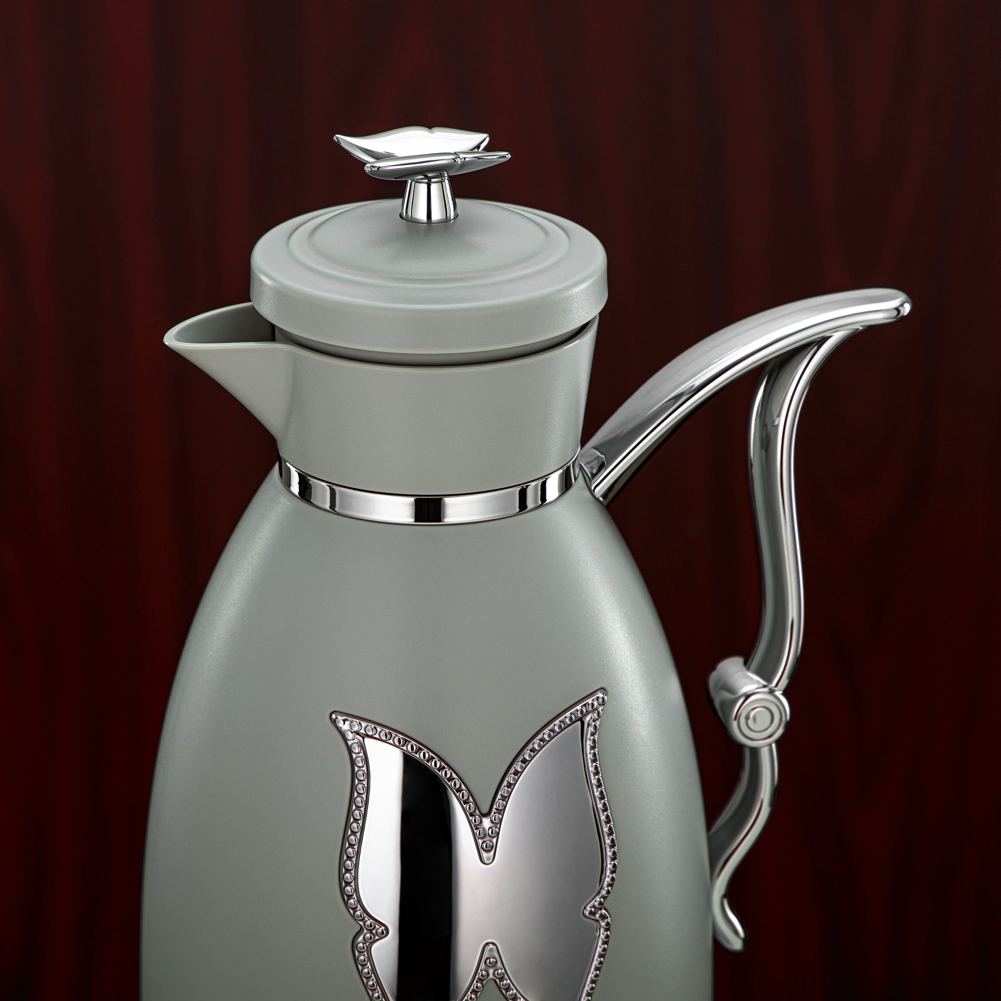 Almarjan Vacuum Flask Set Plastic Push Button 0.7L + 1L Light Grey & Silver (SM-2C142-070/100 LG/C) - Tea & Coffee Flask