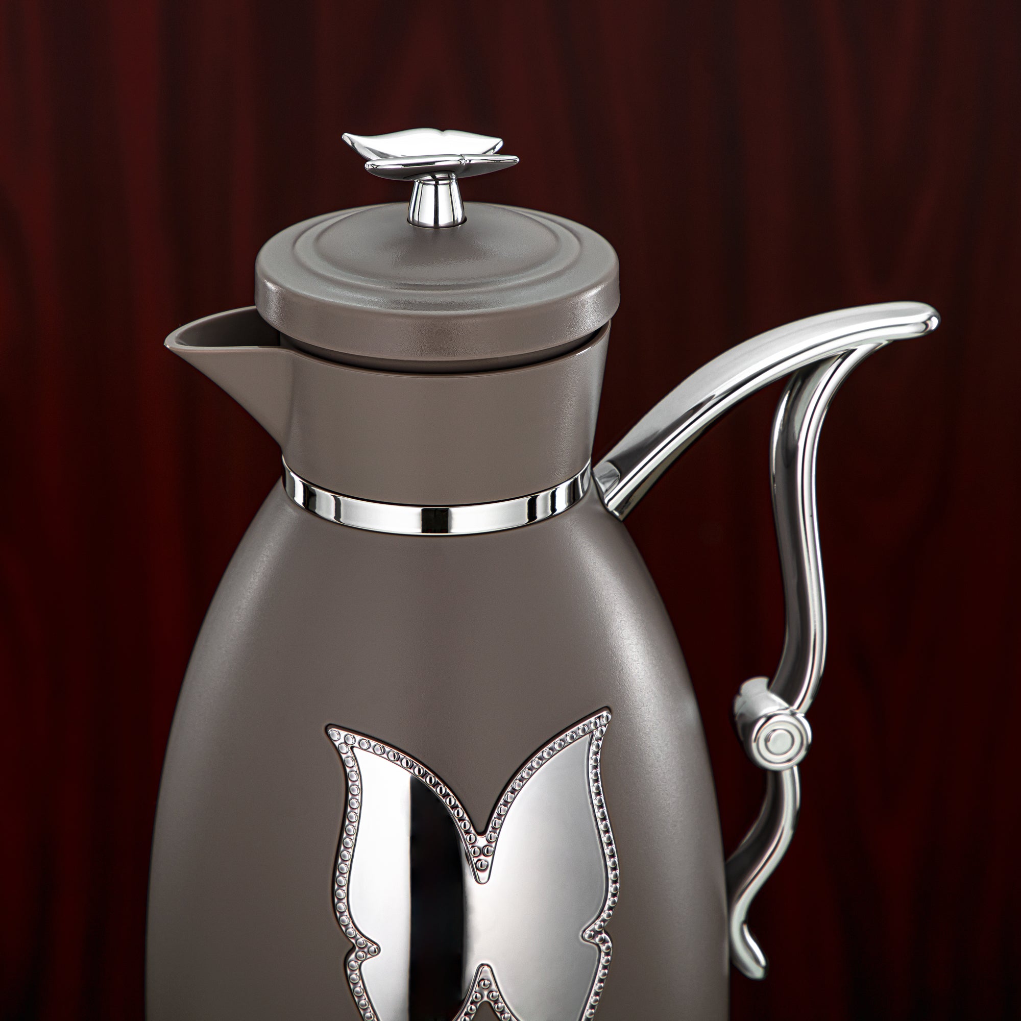 Almarjan Vacuum Flask Set Plastic Push Button 0.7L + 1L Coffee & Silver (SM-2C142-070/100 WG/C) - Tea & Coffee Flask