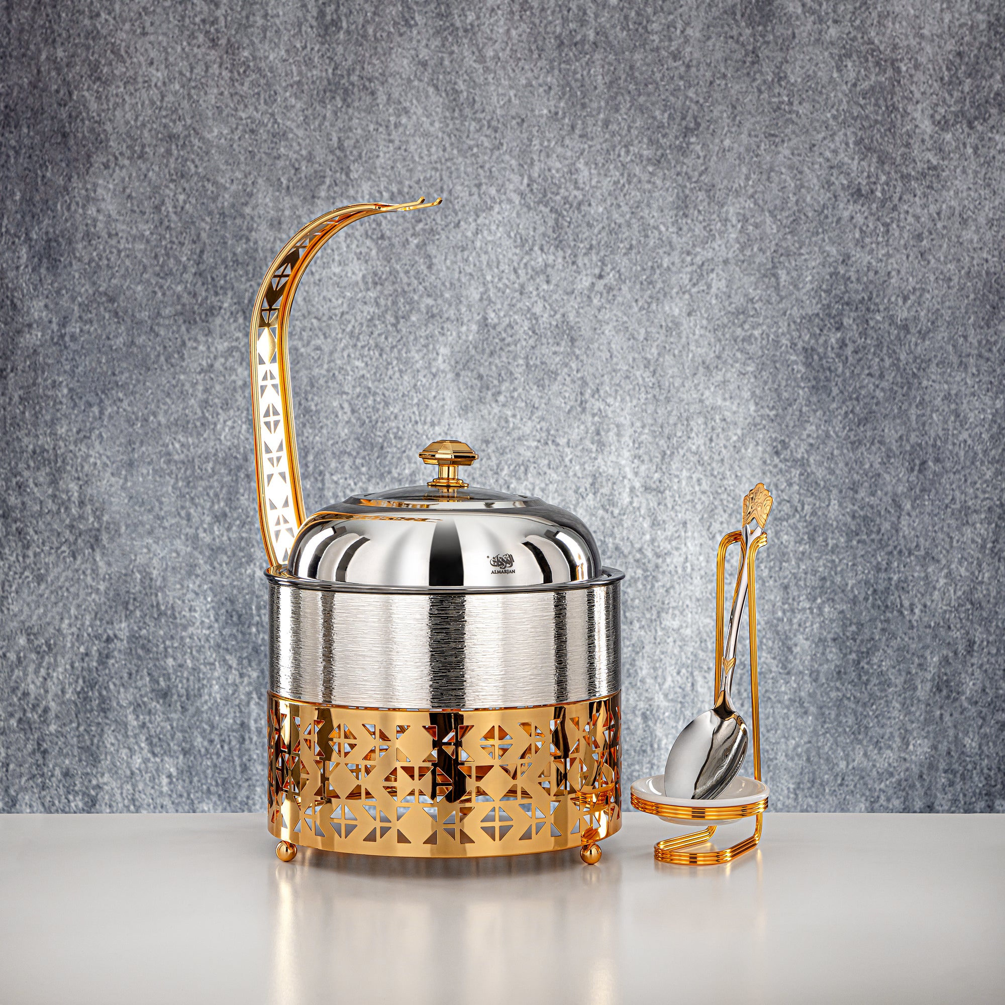 Almarjan 2000 ML Chafing Dish Silver & Gold - STS0013340