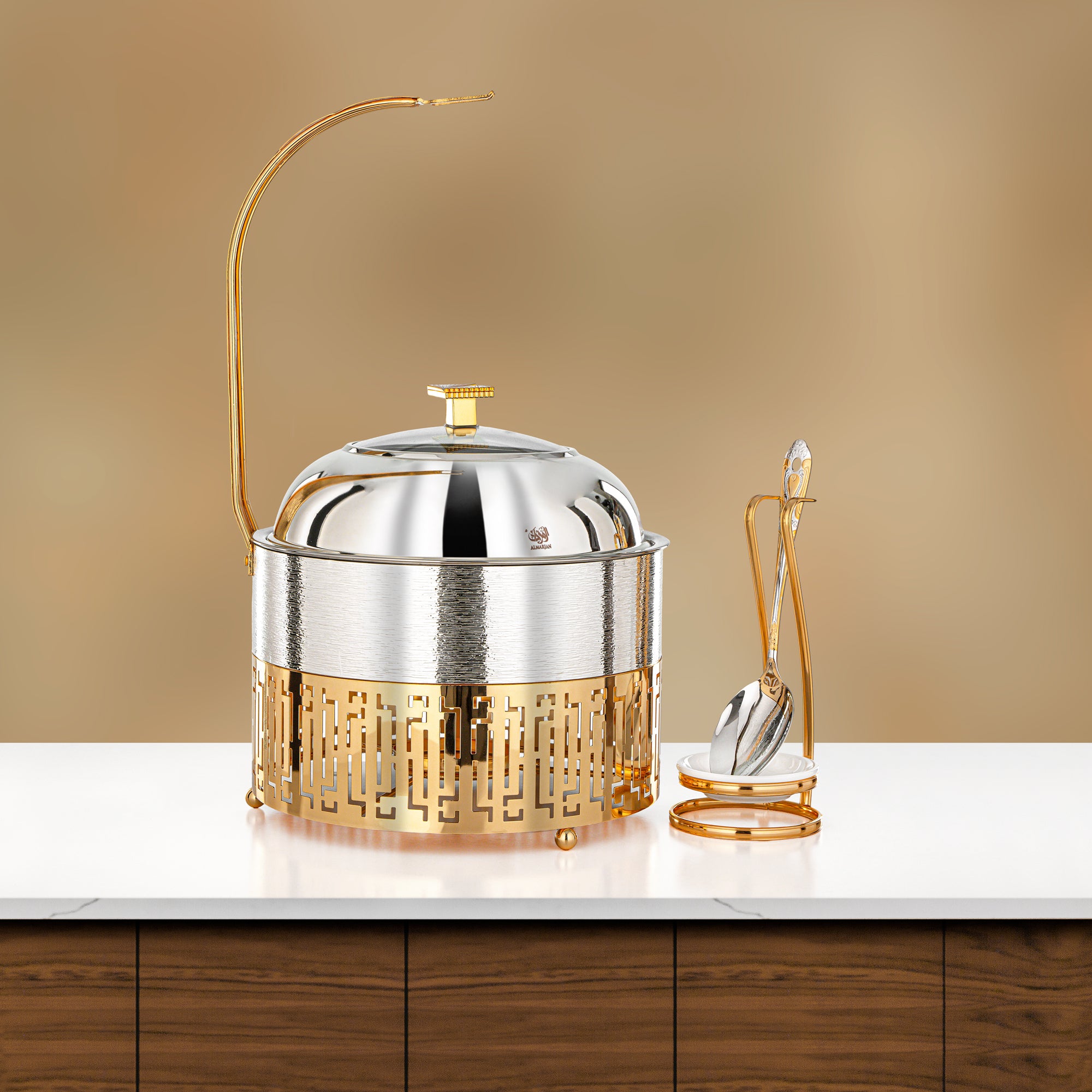 Almarjan 3 Lit Chafing Dish, Brushed Silver & Gold