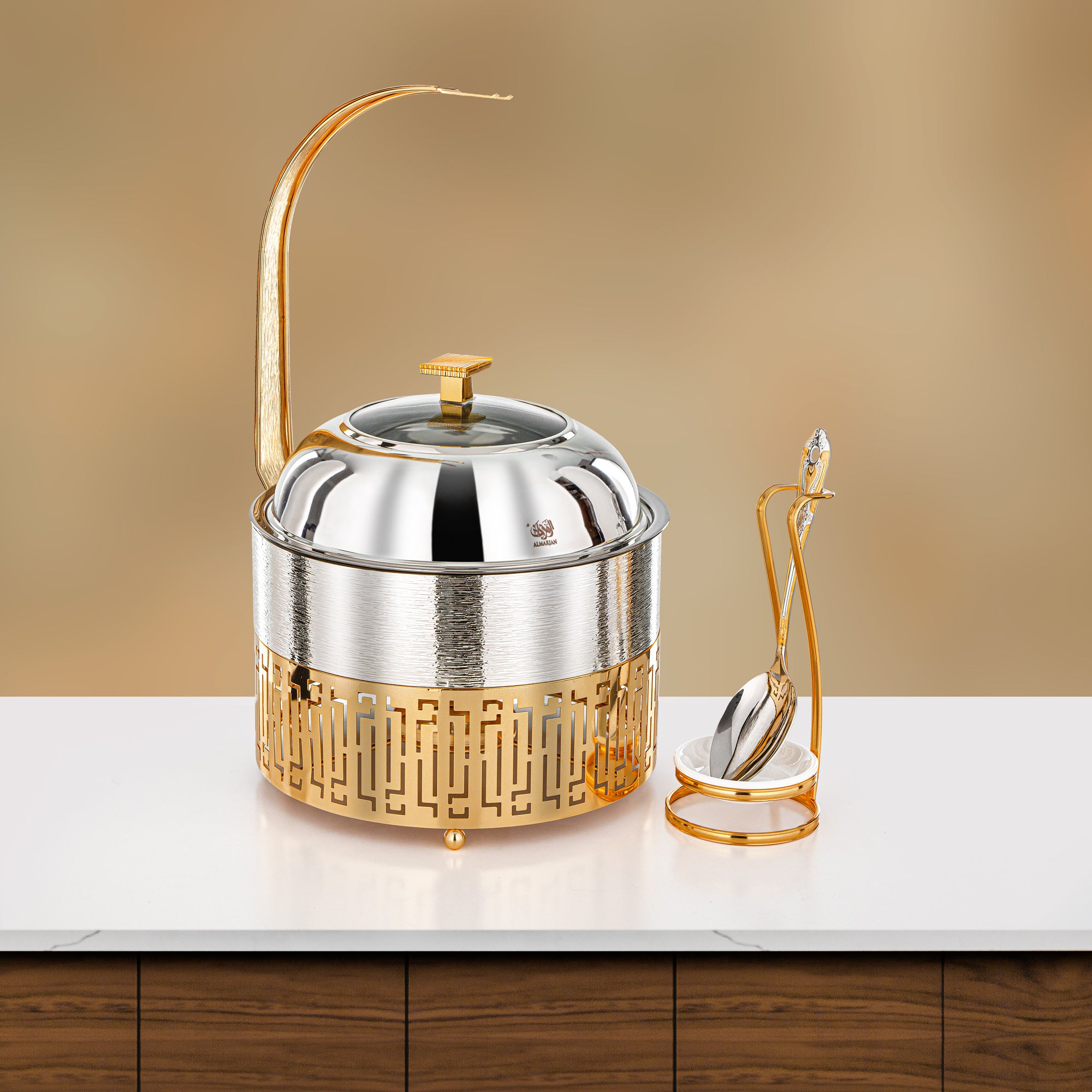 Almarjan 3 Lit Chafing Dish, Brushed Silver & Gold