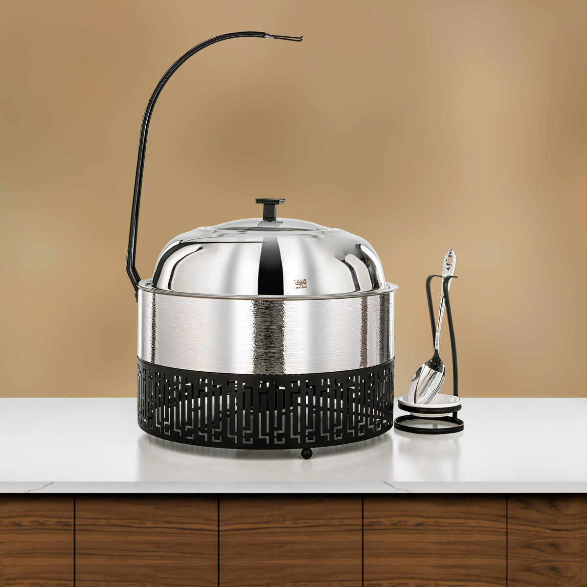Almarjan 6.5 Lit Chafing Dish, Brushed Silver & Black