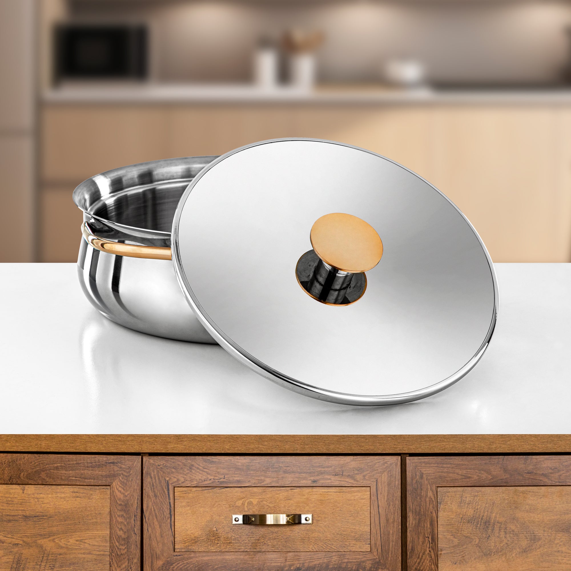 Almarjan Hot Pot Stainless Steel, 30CM (4800ML), Silver & Gold (H25PG15) - Jawaher Collection