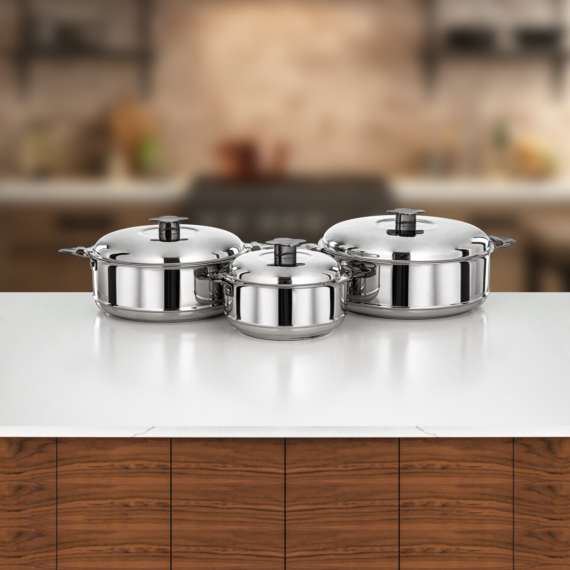 Almarjan Vida Hot Pot Set 3 Pieces 1.5L, 2.5L & 3.5L Silver & Gun Black