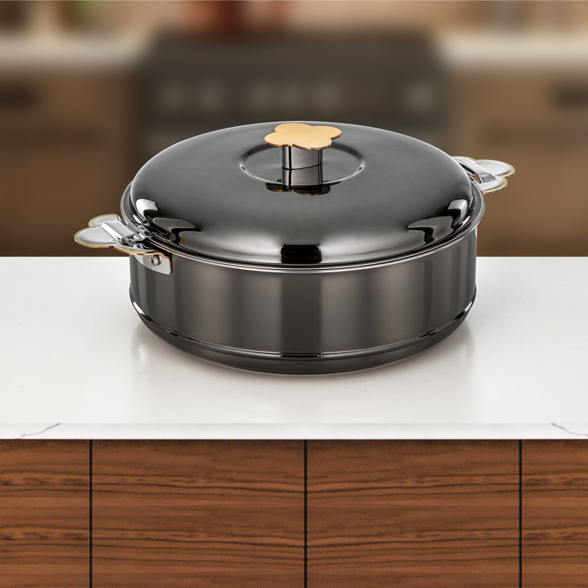 Almarjan Vida Hot Pot Set 3 Pieces 3.5L, 5L & 8L Gun Black & Gold