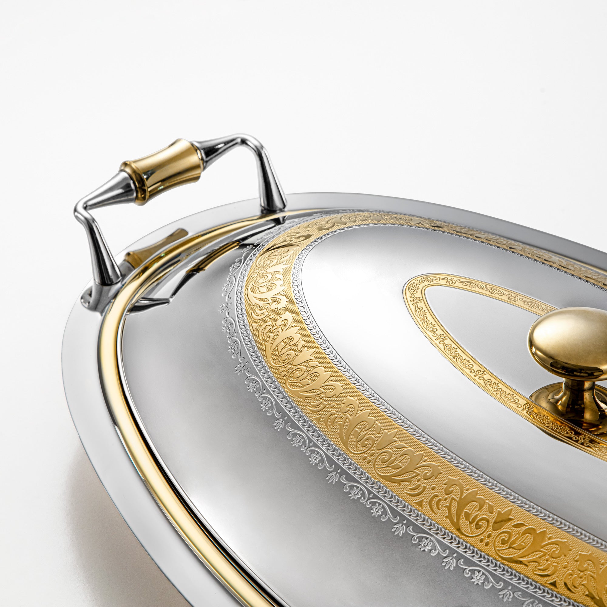 Almarjan Oval Serving Tray with Cover 50cm Silver & Gold