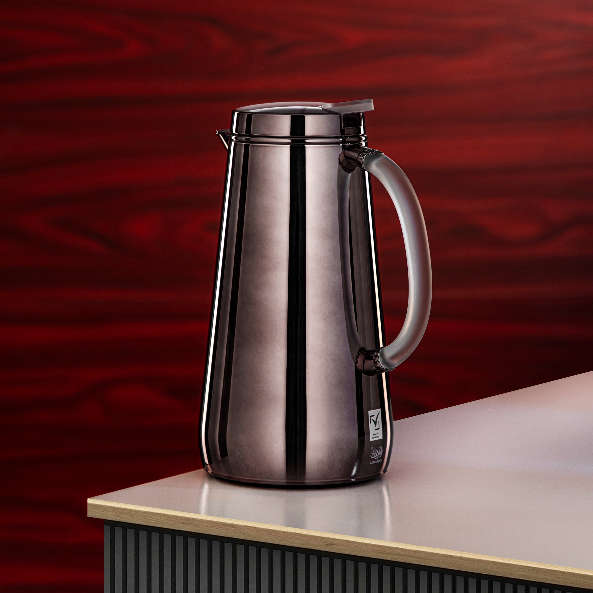 Almarjan Vacuum Flask Metal 1 Liter Gun Black with Frost Handle (VOP-1000 E10Y15) – Elegant Serving | Ramadan & Gatherings