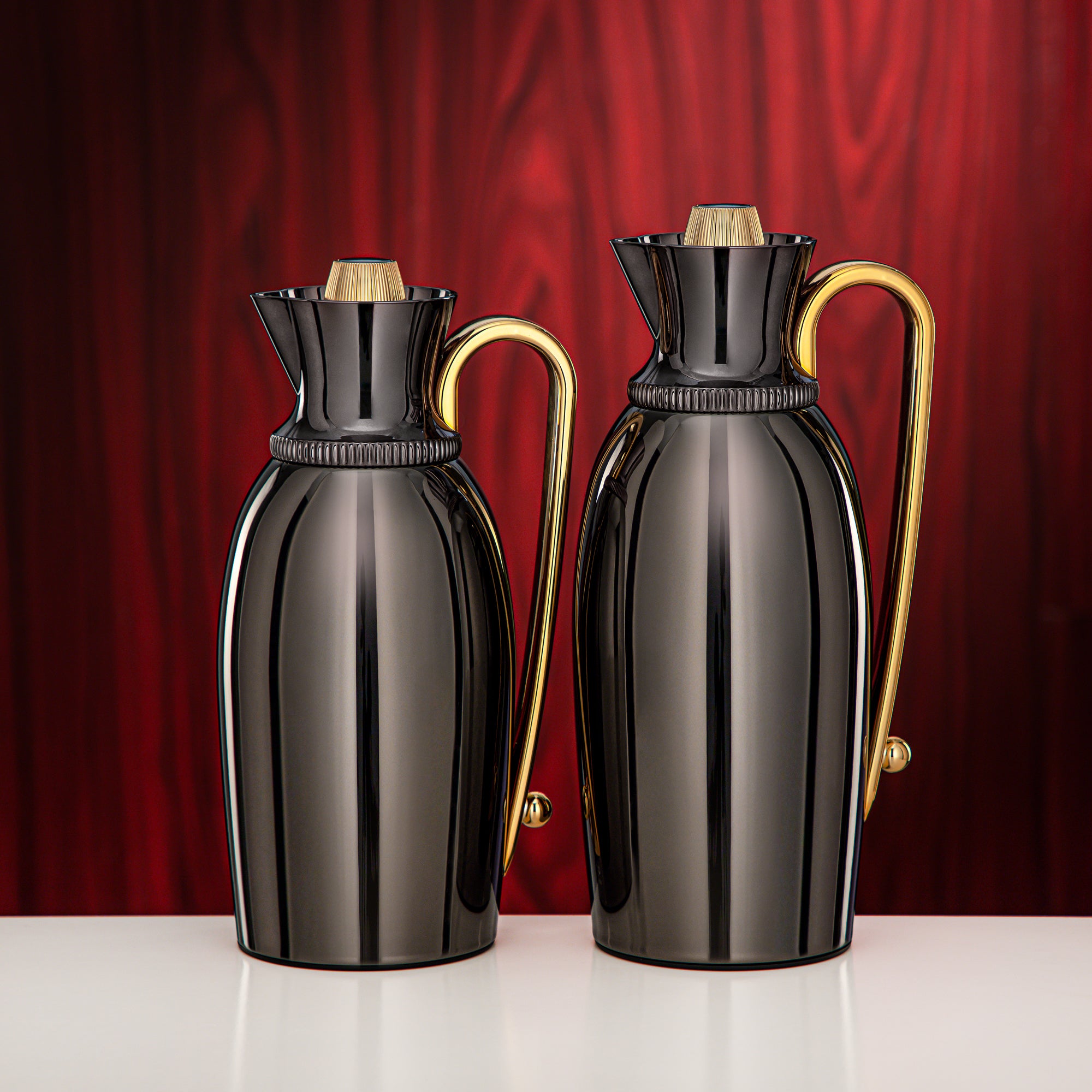 Almarjan Vacuum Flask Set 0.75L & 1L Nickel Black & Gold