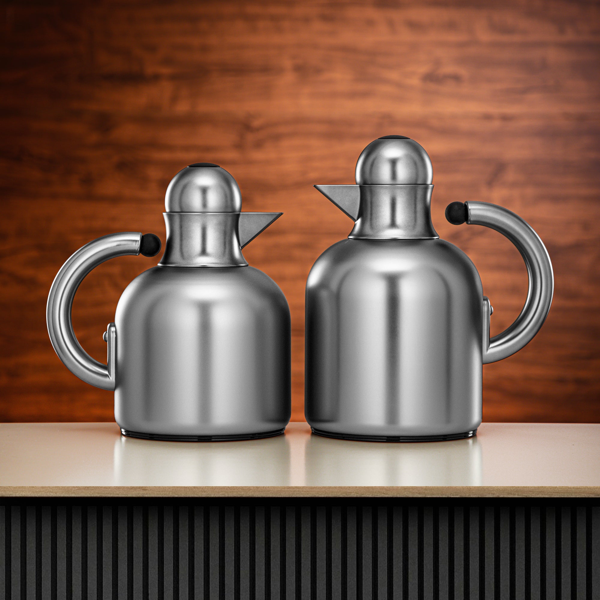 Almarjan Vacuum Flask Set 0.6L + 1L Matt Nickel with Black Accents