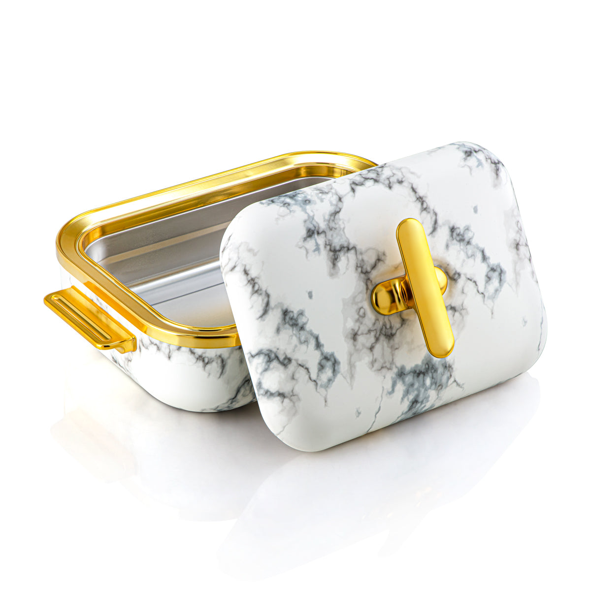 Almarjan 3 Liter Rectangle Plastic Hot Pot Marble & Gold - HP03-300 Marble Gold