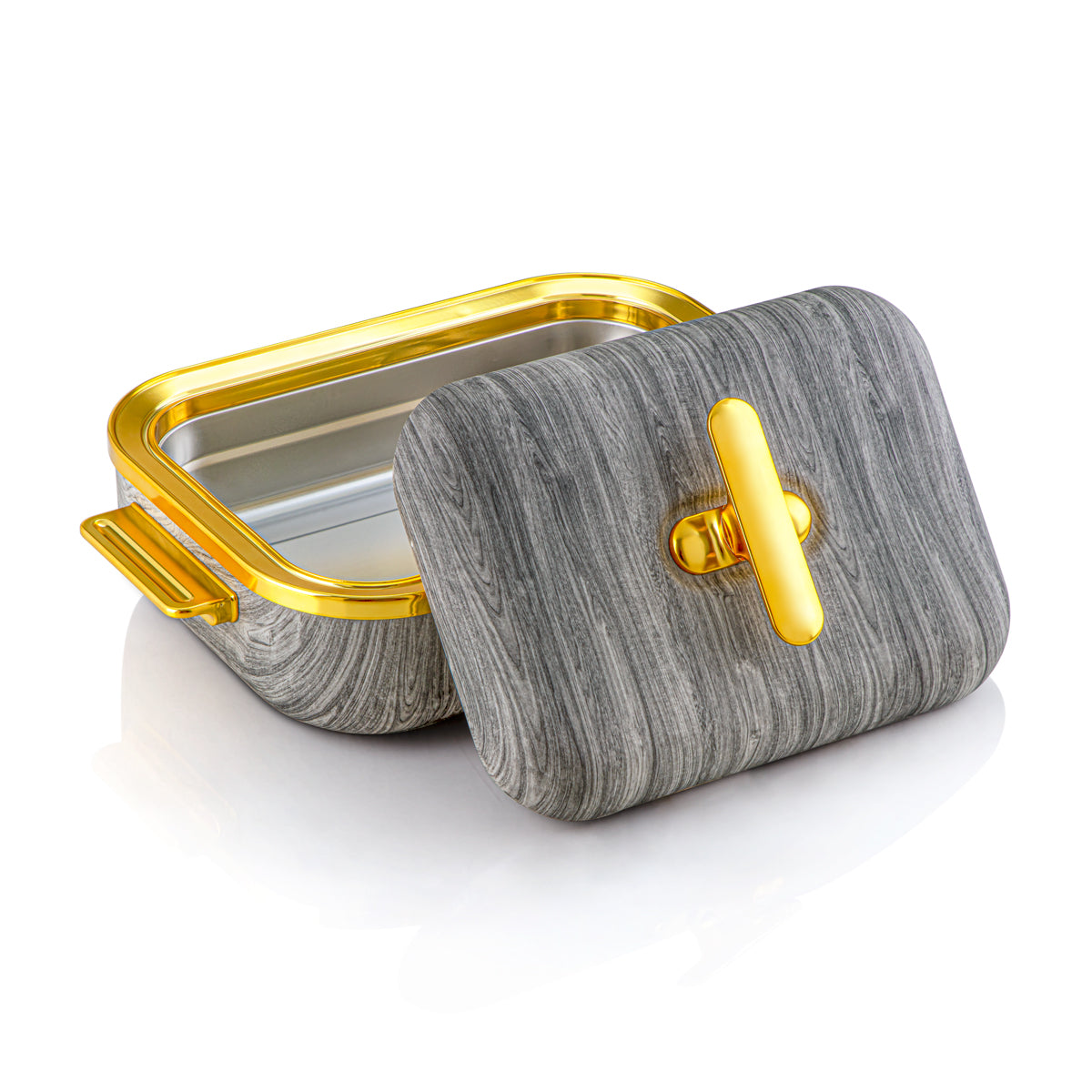 Almarjan 3 Litre Rectangle Marmite Plastique Gris Bois & Or - HP03-300 Bois Gris Or